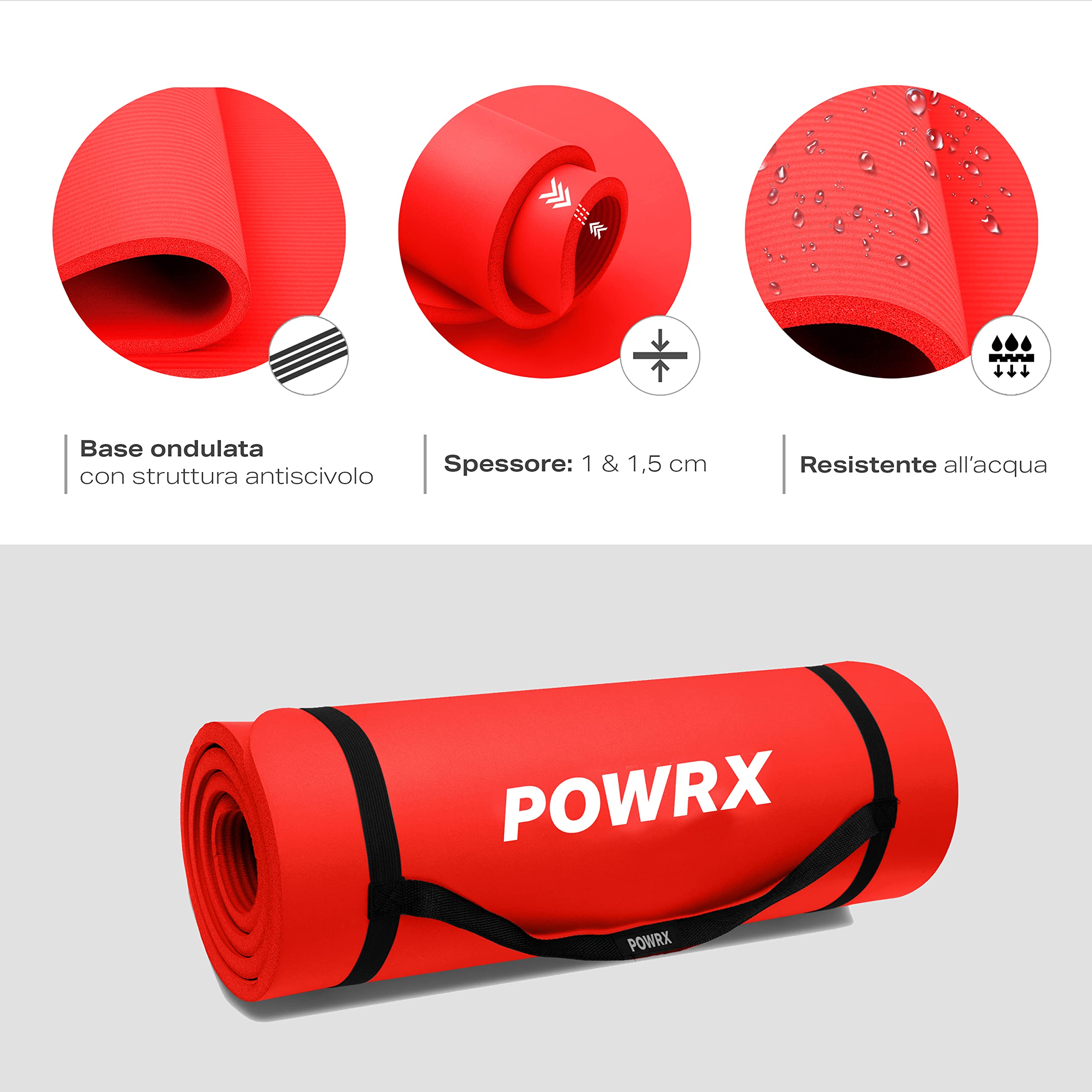 POWRX Esercizio opaco | Yoga opaco Premium incl. Carrying Strap + Bag + Esercise Poster FREE | Skin-friendly fitness mat phthalate-free