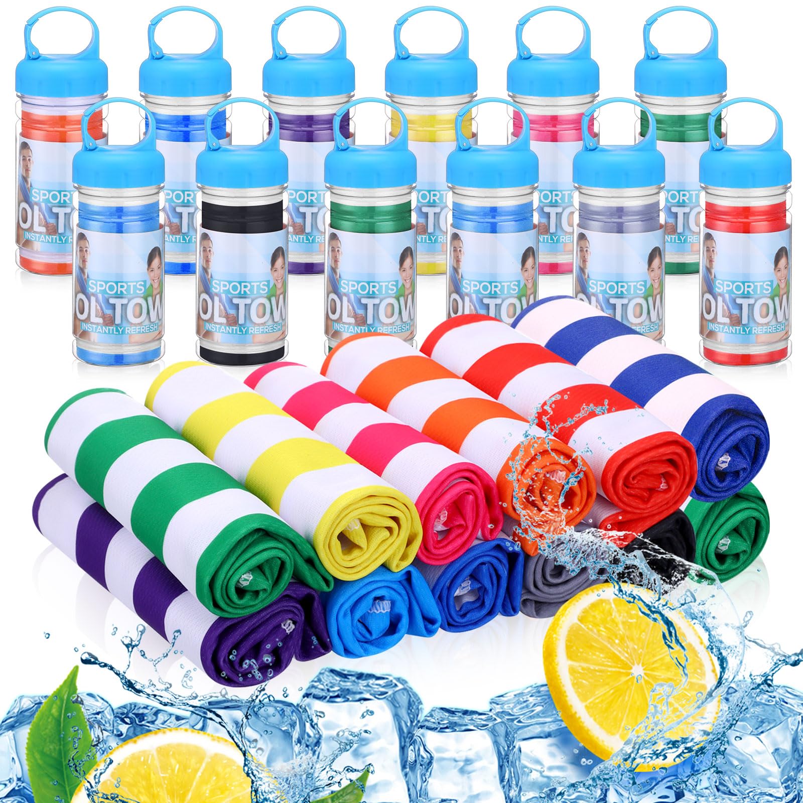 Paquete de 12 Toallas refrescantes de 81 x 30 cm para Cuello y Cara,de Microfibra,Transpirables,Suaves y frías,Ideales para el Deporte,el Gimnasio y el Entrenamiento.