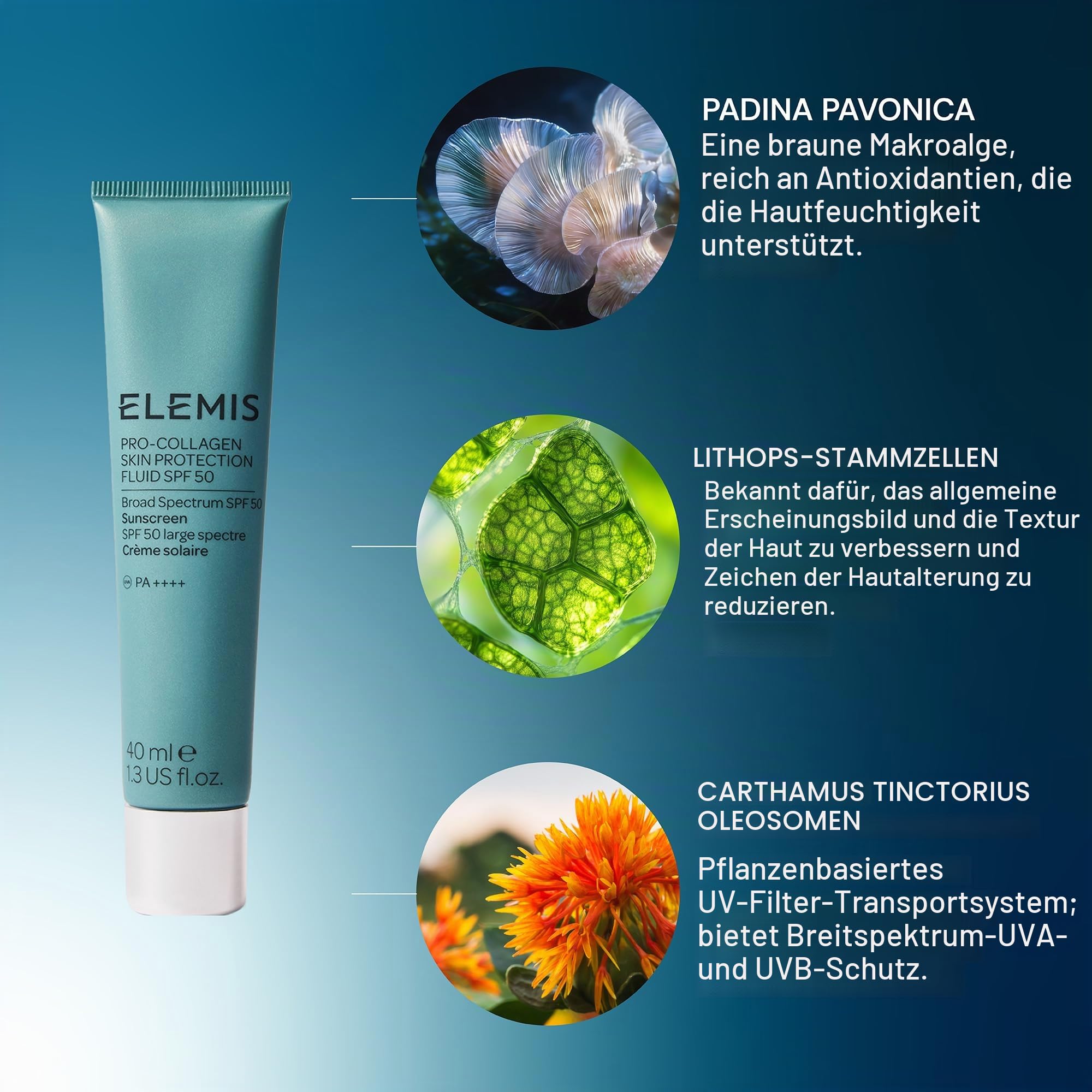 ELEMIS Pro-Collagen Skin Protection Fluid SPF 50, klinisch bewiesen – Gesichtscreme LSF 50 Anti-Aging, leicht unter Make-up, kein weißer Film