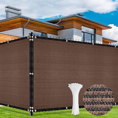 Duerer Privacy Fence Screen 5 x 50ft Brown Covering Chain Link Fence Heavy Duty Windscreen Garden Fencing Mesh Shade Cloth Cover, UV Protection 90% Blockage Outdoor Backyard, Patio with Cable Tie