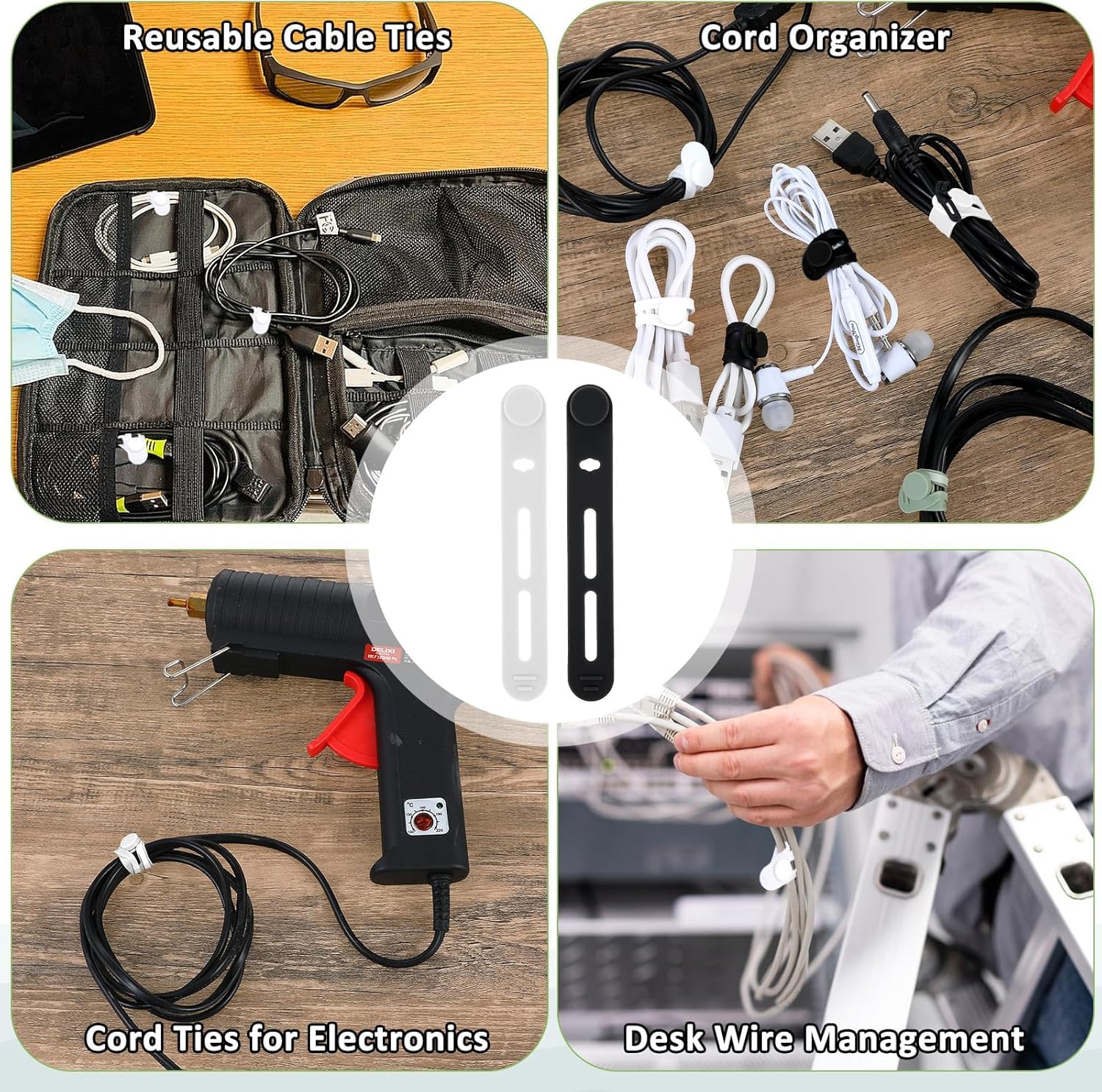 12pcs Silicone Cable Ties, Reusable Organiser Clips, Reusable Flexible Organiser, Tidy Clips For Phone Charger, Earphone, USB Cable Tidy, Space Saving Storage - View #4