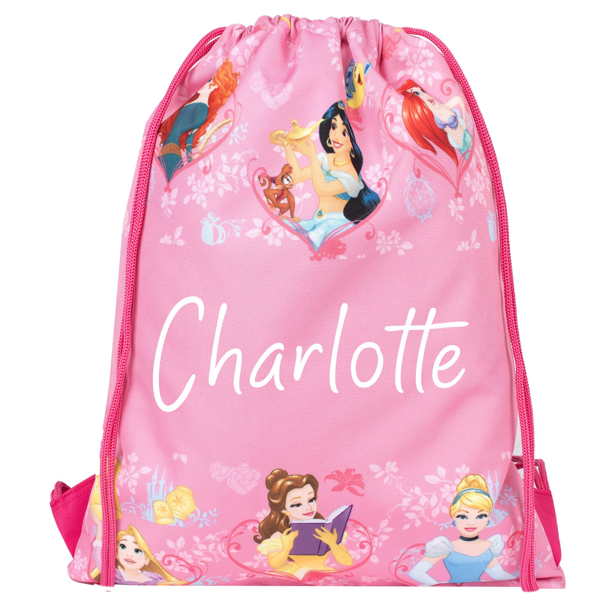 Disney Princesses Personalised Drawstring Bag for Kids PE Bag - Kids School Bag - Personalised Gift For Girls - Swimming Bag For Girls Pink