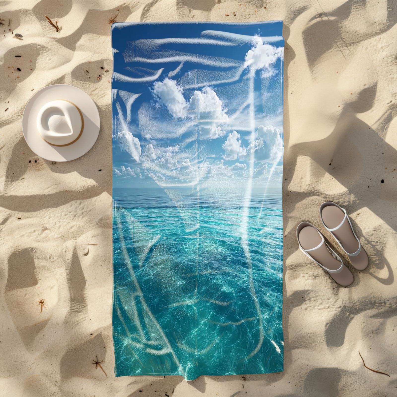Beach Towel Ocean Clouds Microfibre Towel for Women Men,Gym Towel for Travel Swim Camping,Quick Fast Dry,Travel Essentials,Swimming
