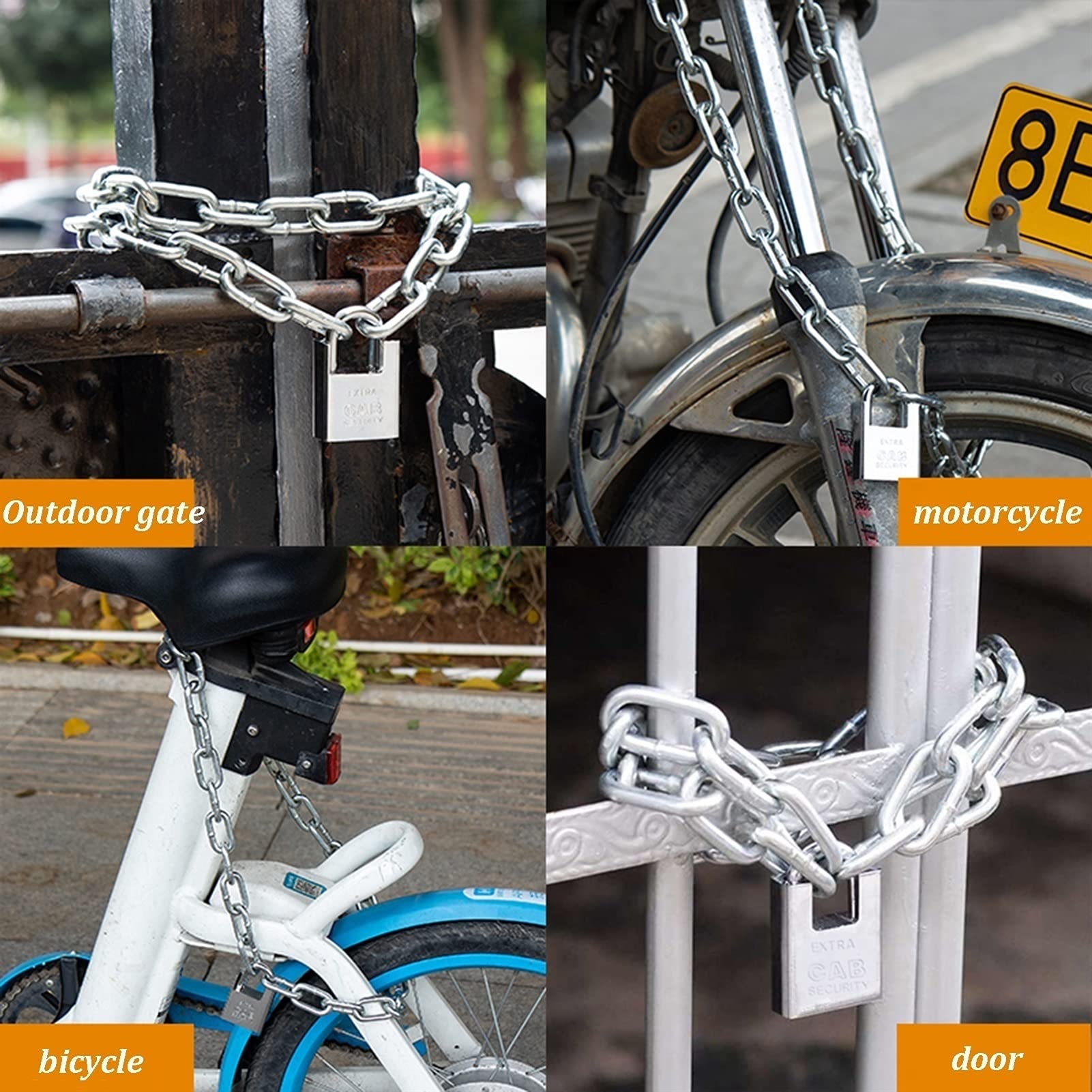 Lucchetto a catena for bicicletta, lunghezza 0,5 m-5 m antifurto di sicurezza in acciaio, anti-taglio e anti-scasso(1.5m)