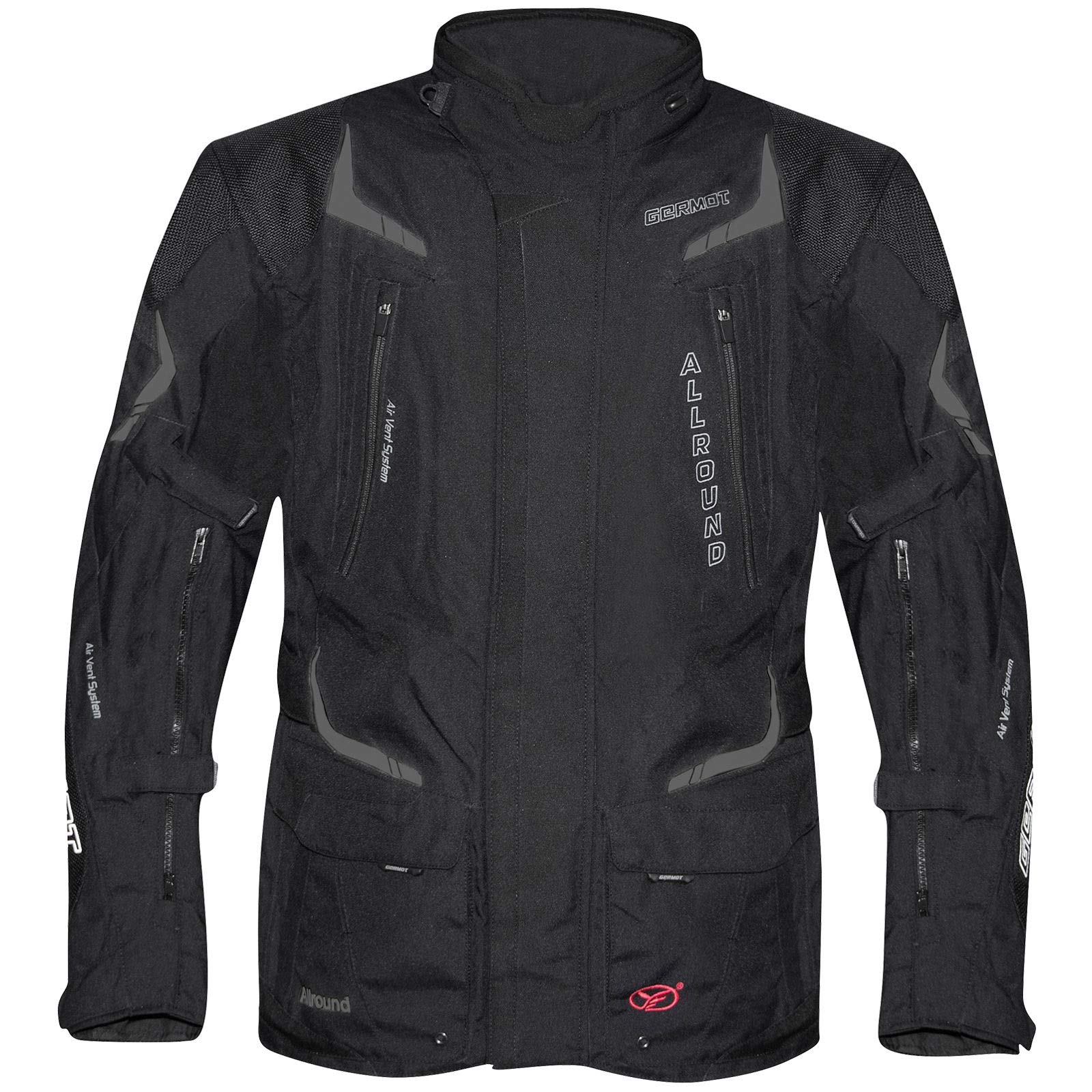 Germot Herren Motorrad-Textiljacke Allround, wind- und wasserdicht, Kurz-Größe, schwarz, 28