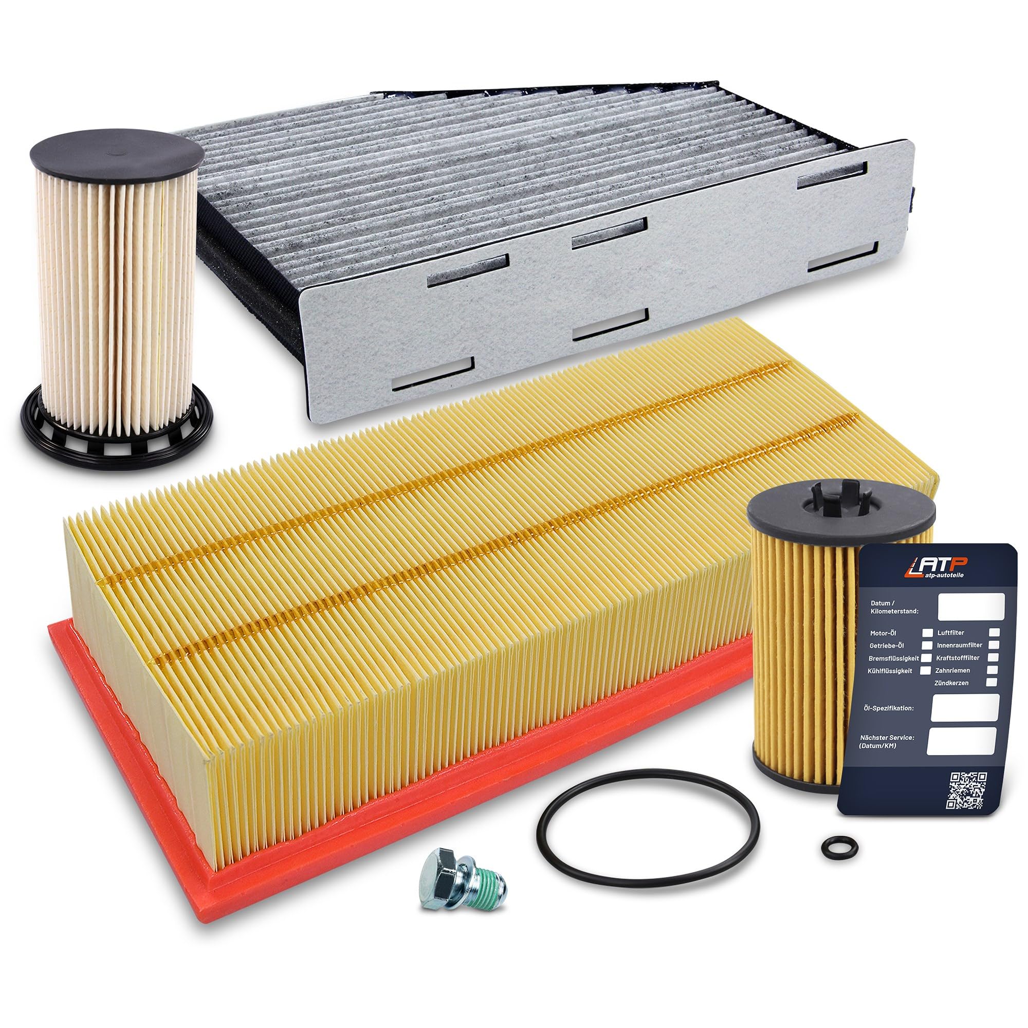 BESTPRICE Paquete de inspección juego de filtros con 1x filtro de aceite,filtro de habitáculo,filtro de aire,filtro de combustible,tapón de drenaje de aceite con junta,etiqueta de cambio de aceite