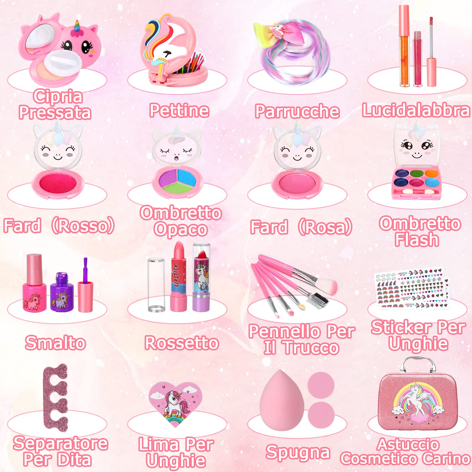 Trucchi Bambina Set, 26 Pezzi Sicuro e Atossico e Lavabile Valigetta Trucchi Bambina Anallergici, Giochi Bambina Natale Compleanno Regalo Bambina 3 4 5 6 7 8 9 10 Anni