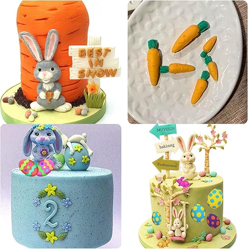 Miniatura 7 de Molde de silicona 3D de conejo de Pascua, moldes de chocolate con zanahoria de conejo grande, huevos de conejo, oreja, margarita, flores, dulces