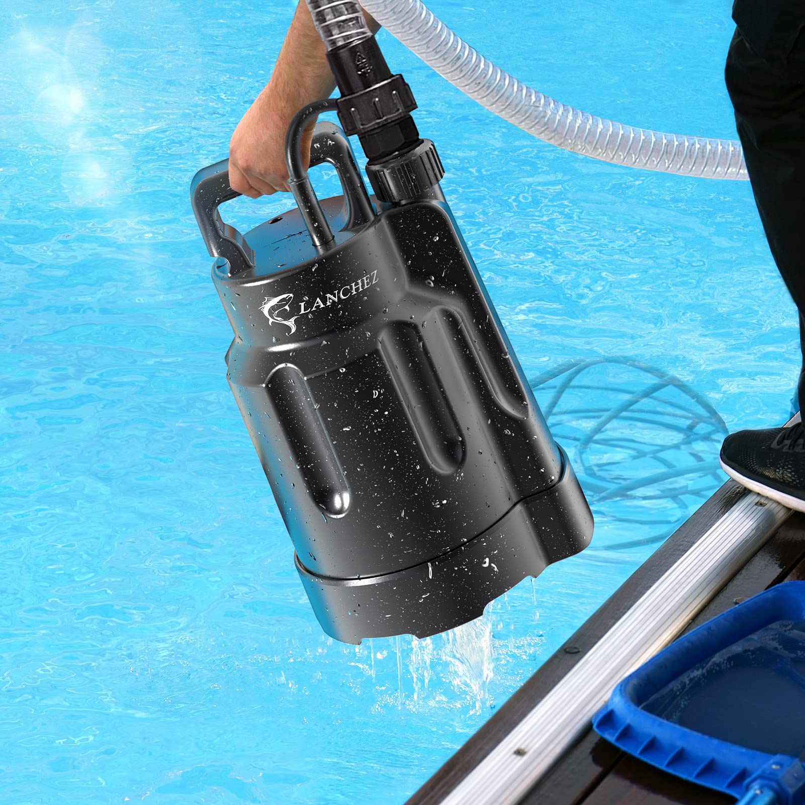 Lanchez Sump Pump Submersible Utility 1/4 HP Pump with 1556 GPH Flow for Water Removal,Portable Water Pump, Drain Pump for Swimming Pool Garden Pond Basement, Transfer Pump 25 feet Power Cord- Black