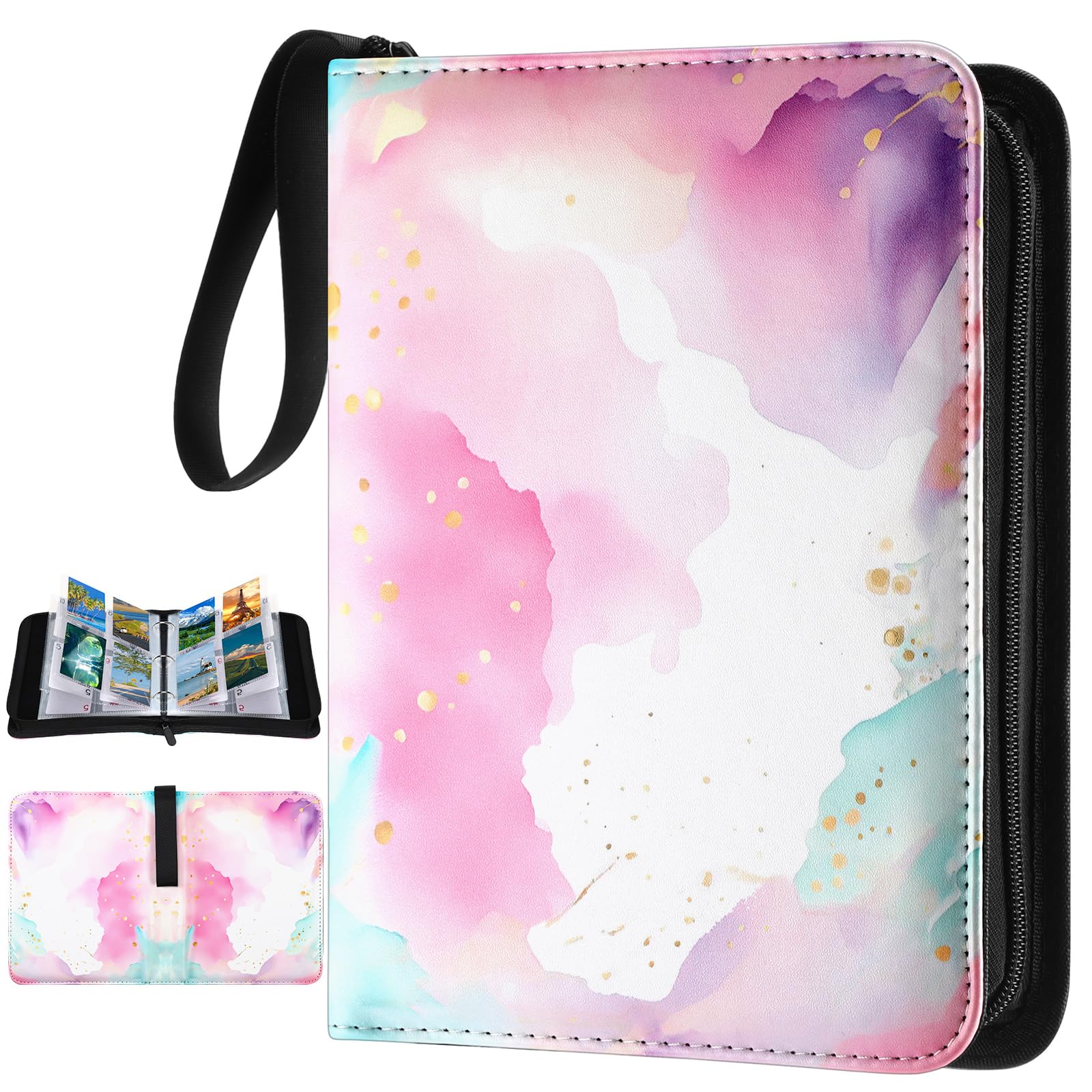 Humyoun Card Binder 4/9 Pocket PU Waterproof Trading Binder Compatible with MTG for 400/900 Portable Album Holder with Zipper Wristband Card Organizer Book Case