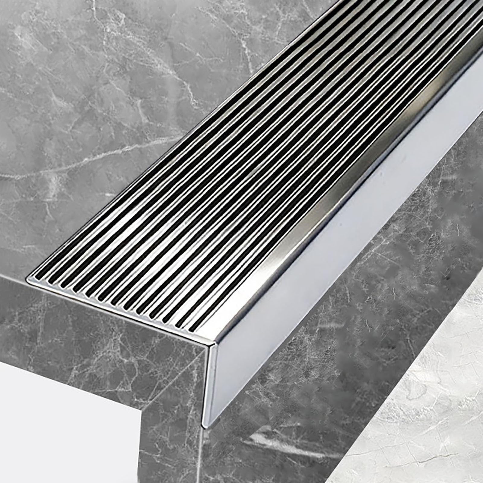 Perfil de Borde de Escalera Protector de Borde de Escalera de Acero Inoxidable 304, Impermeable Moldura de Nariz de Escalera para Peldaños de Mármol, Hormigón(L-120cm(47"),W-4cm(1.57"))