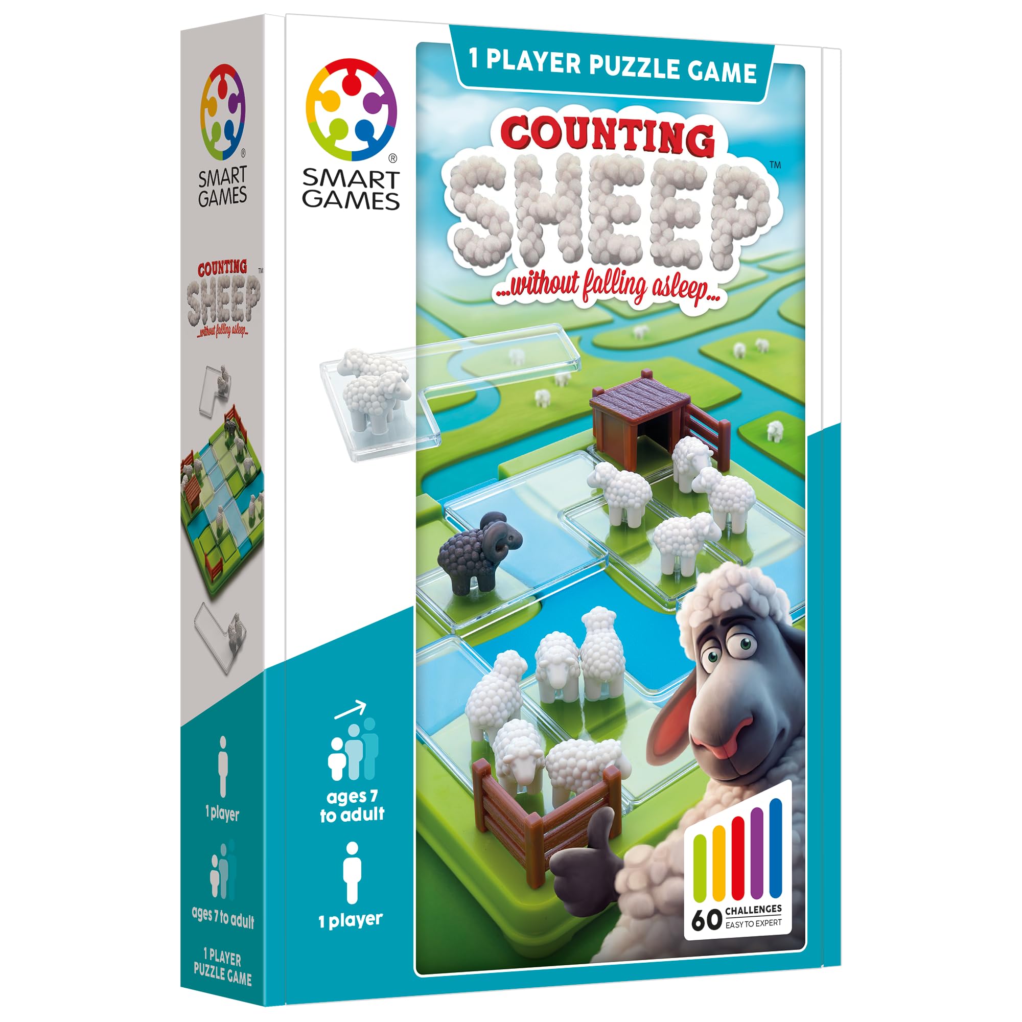 SmartGames - Contar ovejas, Juego Educativo para el Cerebro, Juego de desafío de lógica y Pensamiento multinivel, 1 Jugador, tamaño de Viaje, multilingüe