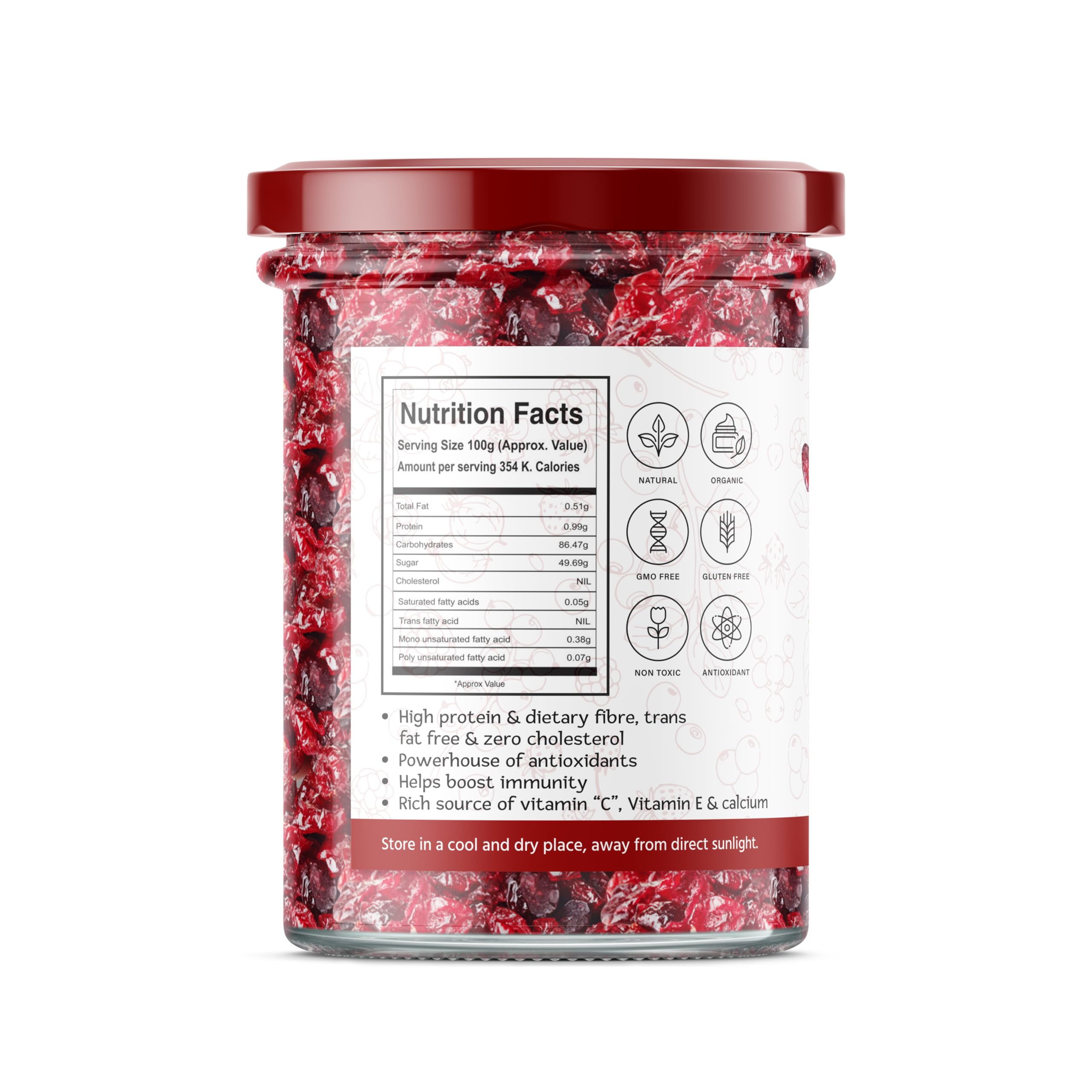 GreenFinity Dried Sliced Cranberries 250 Gram - Antioxidant-Rich, Energy-Boosting Healthy Snack Cranberry - Image 2 thumbnail