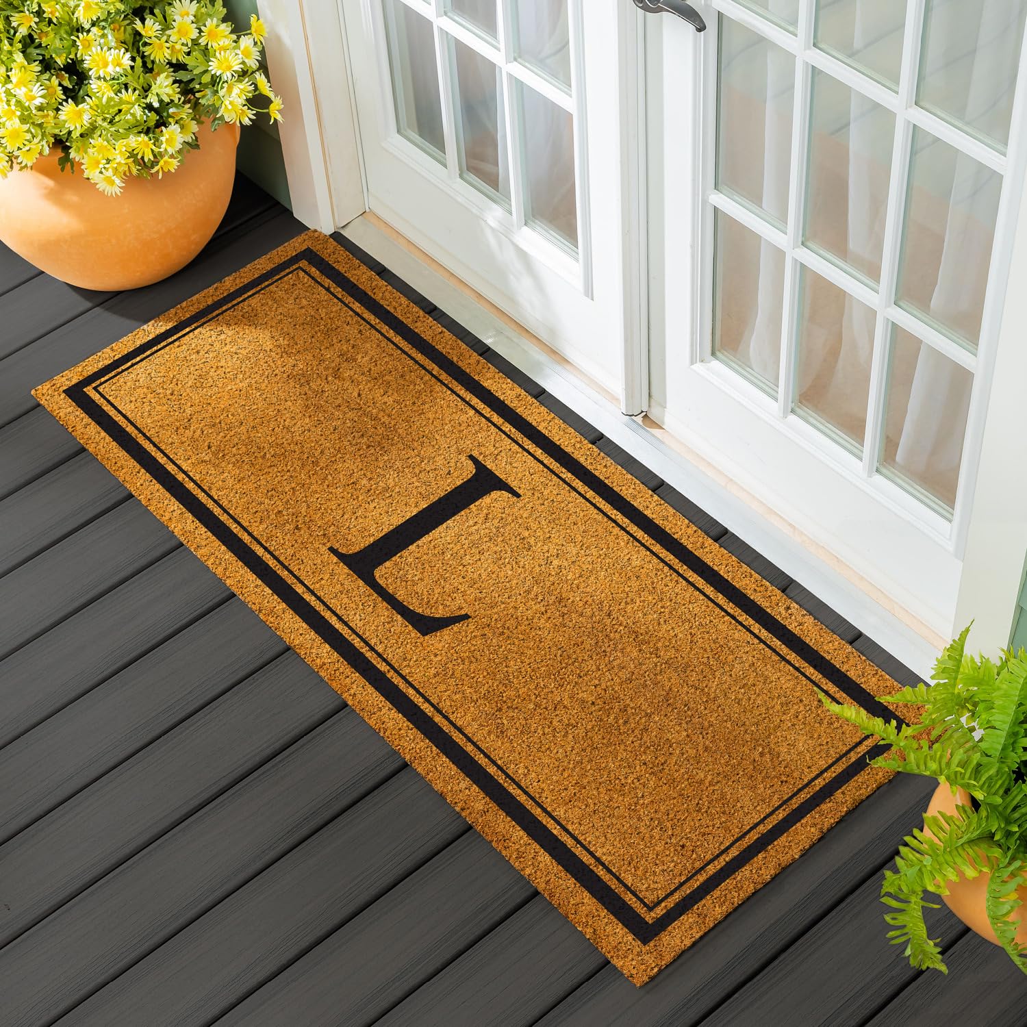 Evergreen Monogram Extra Large Coir Doormat, 60x24 Inches Front Door Mat, Outdoor Indoor Entrance Rug, Welcome Mat for Double Doors Porch Patio,