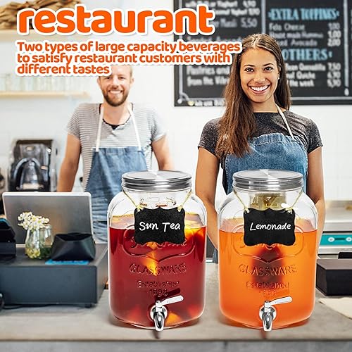 Miniatura 3 de 2 dispensadores de bebidas de 2 galones, dispensador de vidrio para fiestas con espitas de acero inoxidable 188, dispensador de jugo de limonada,