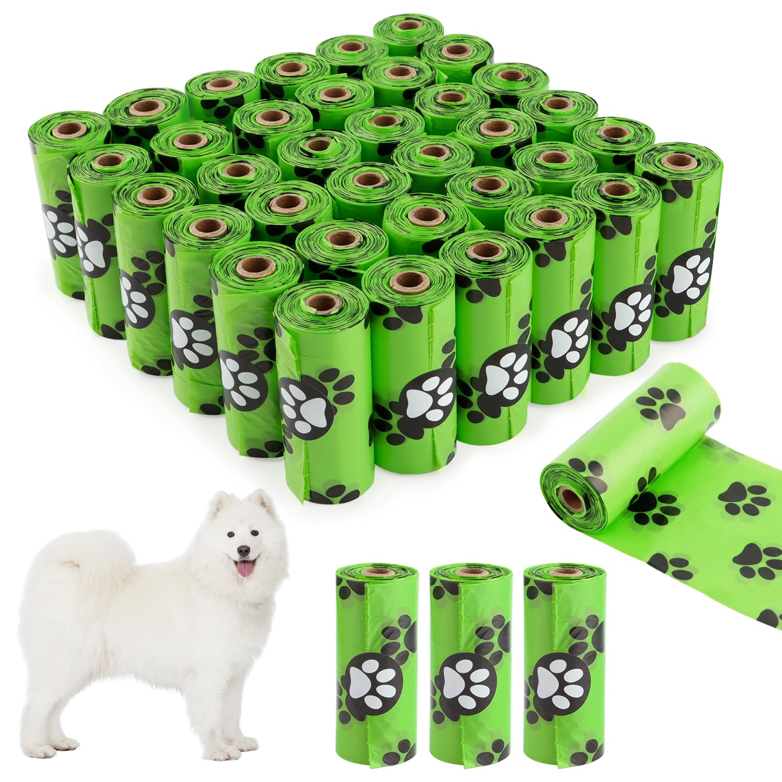 Bolsas Caca Perro,600 Bolsas para Excrementos de Perro, Bolsas para Excrementos de Perro Elaborado con Almidón de Maíz Ecológico (Verde)