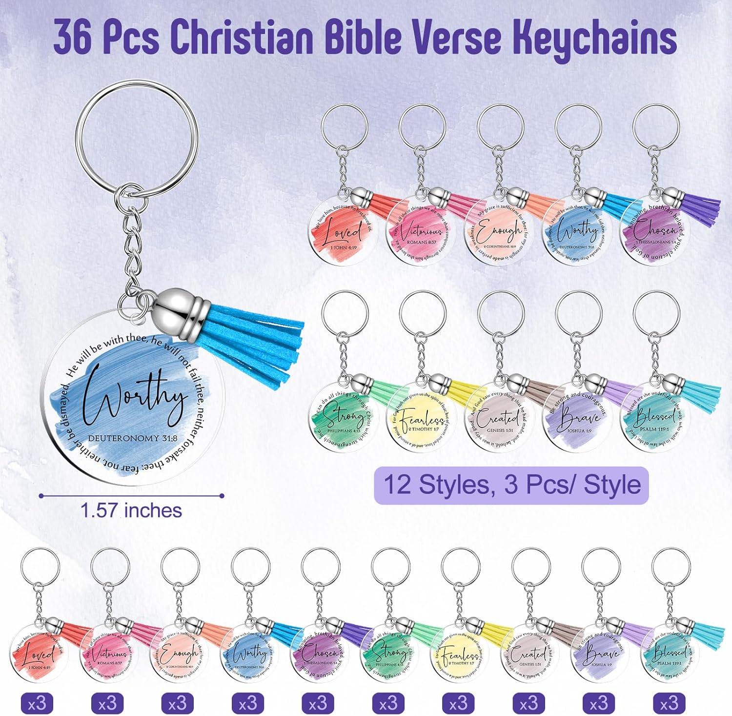 36 Pcs Christian Gifts for Woman Bible Verse Keychains Office Gifts for Coworker Team Staff Holiday Party Supplies (Vibrant Colors) - Image 2