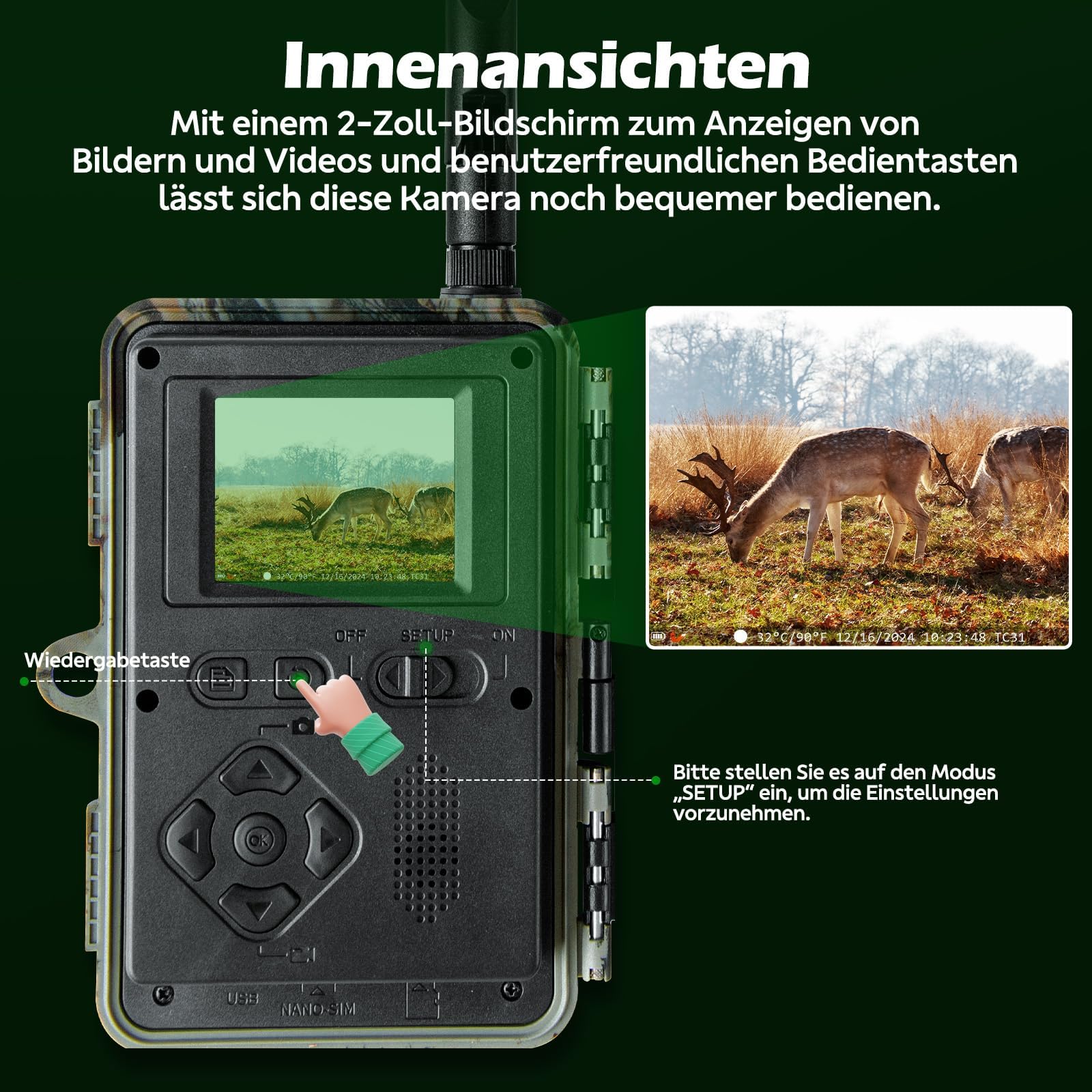 VOOPEAK 4G LTE Wildkamera mit SIM Karte, Wildtierkamera mit Handyübertragung App, 32MP 1080P Jagdkamera mit unsichtbarer Nachtsicht, 120° Weitwinkel, IP66 Wasserdicht Kamera für Wildbeobachtung