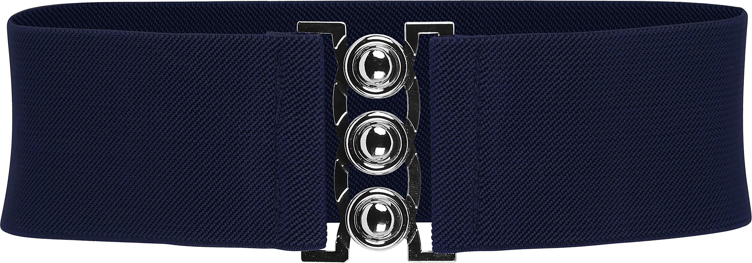 Blackbutterfly Women's Midnight Blue Wide Elastic Waist Cinch Stretch Waistband Retro Clasp Buckle Belt (, Xxl)