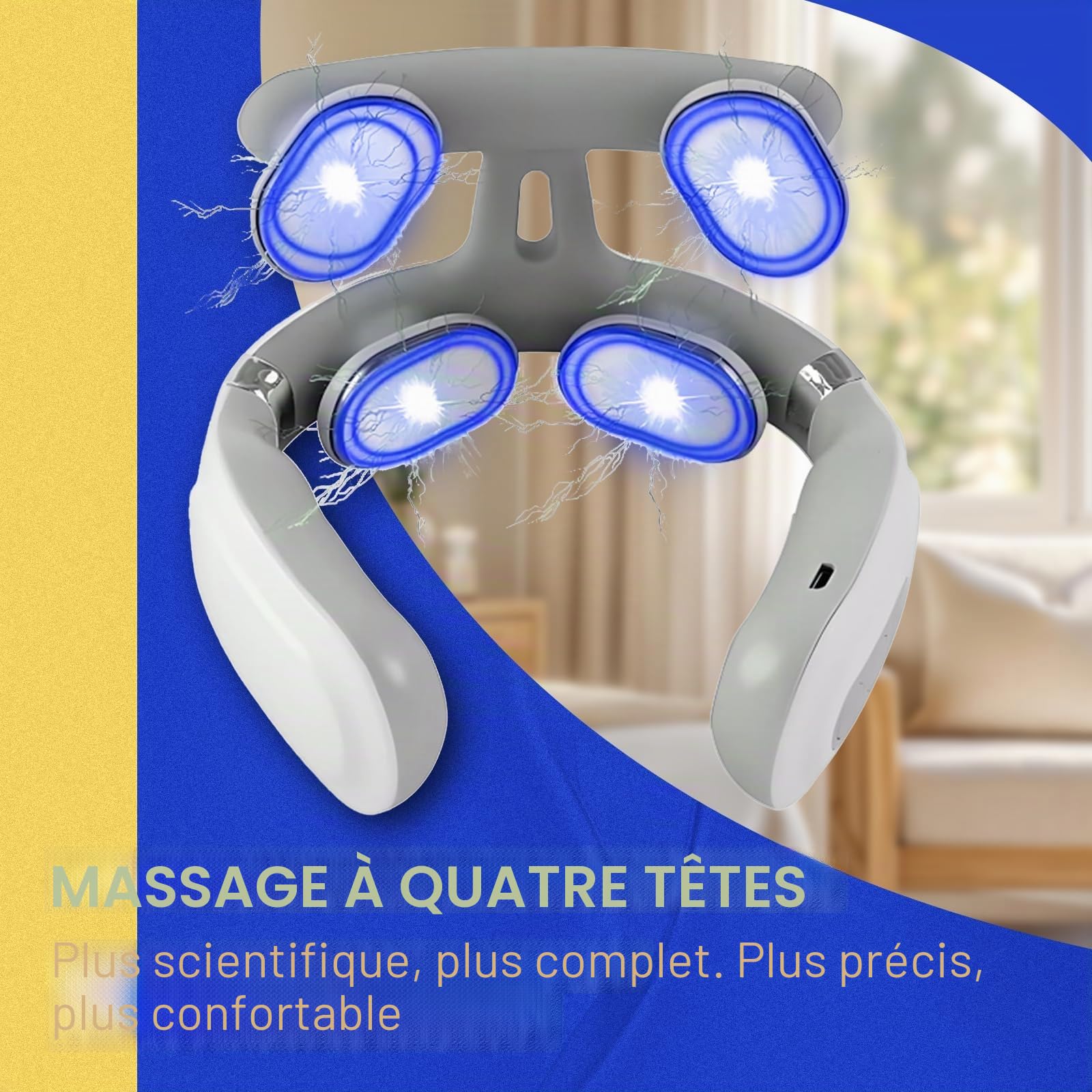 Masseur électrique de cou avec chaleur – 2.0 Pro 4 têtes de massage de la colonne cervicale pour soulager les douleurs aux épaules, 16 niveaux d'intensité, design ergonomique, masseur nerveux portable