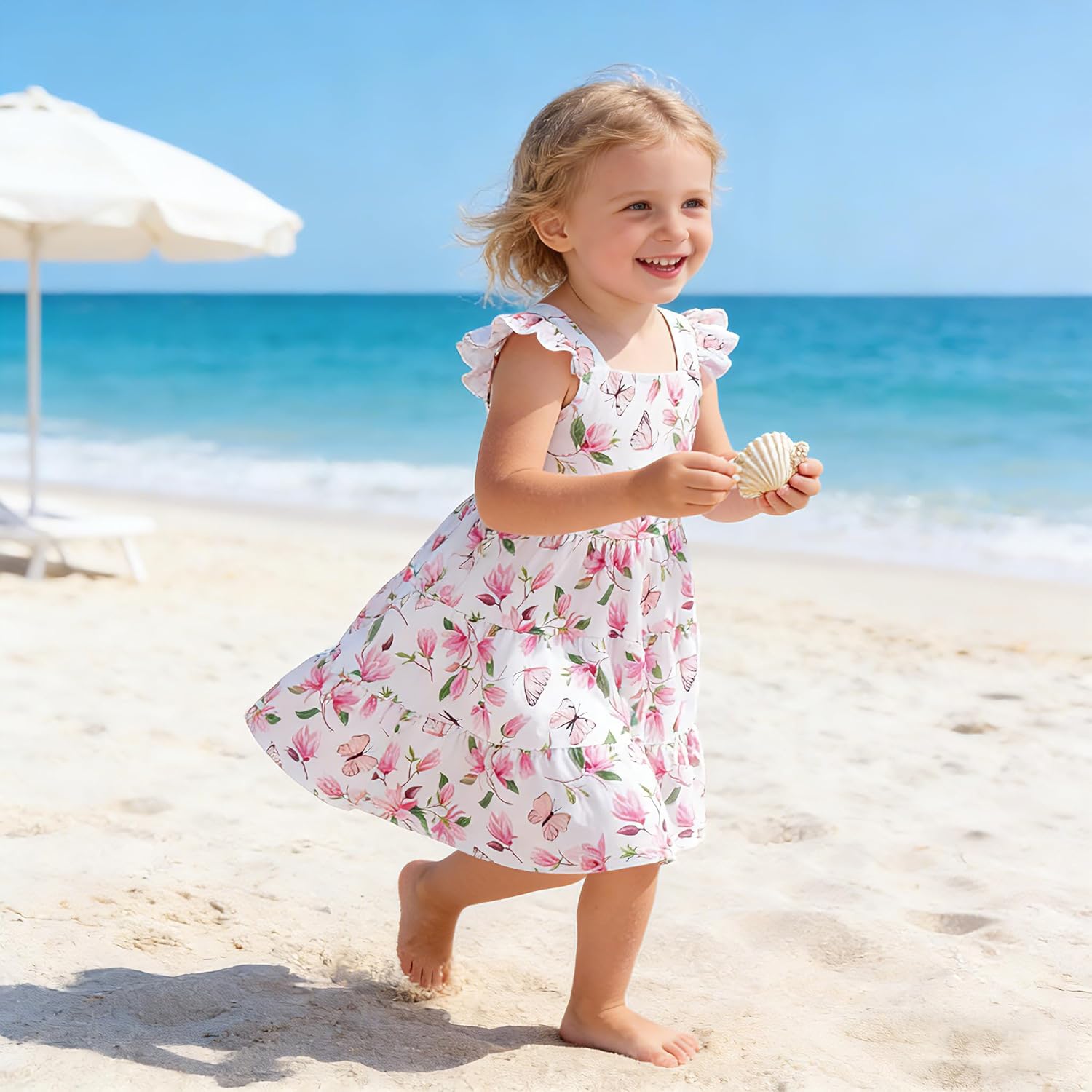 Little Girls Summer Dress - Flutter Sleeve Swing Tiered Sundress Toddler Smocked Dresses Kids Casual Outfits 2T-7T - Image 4