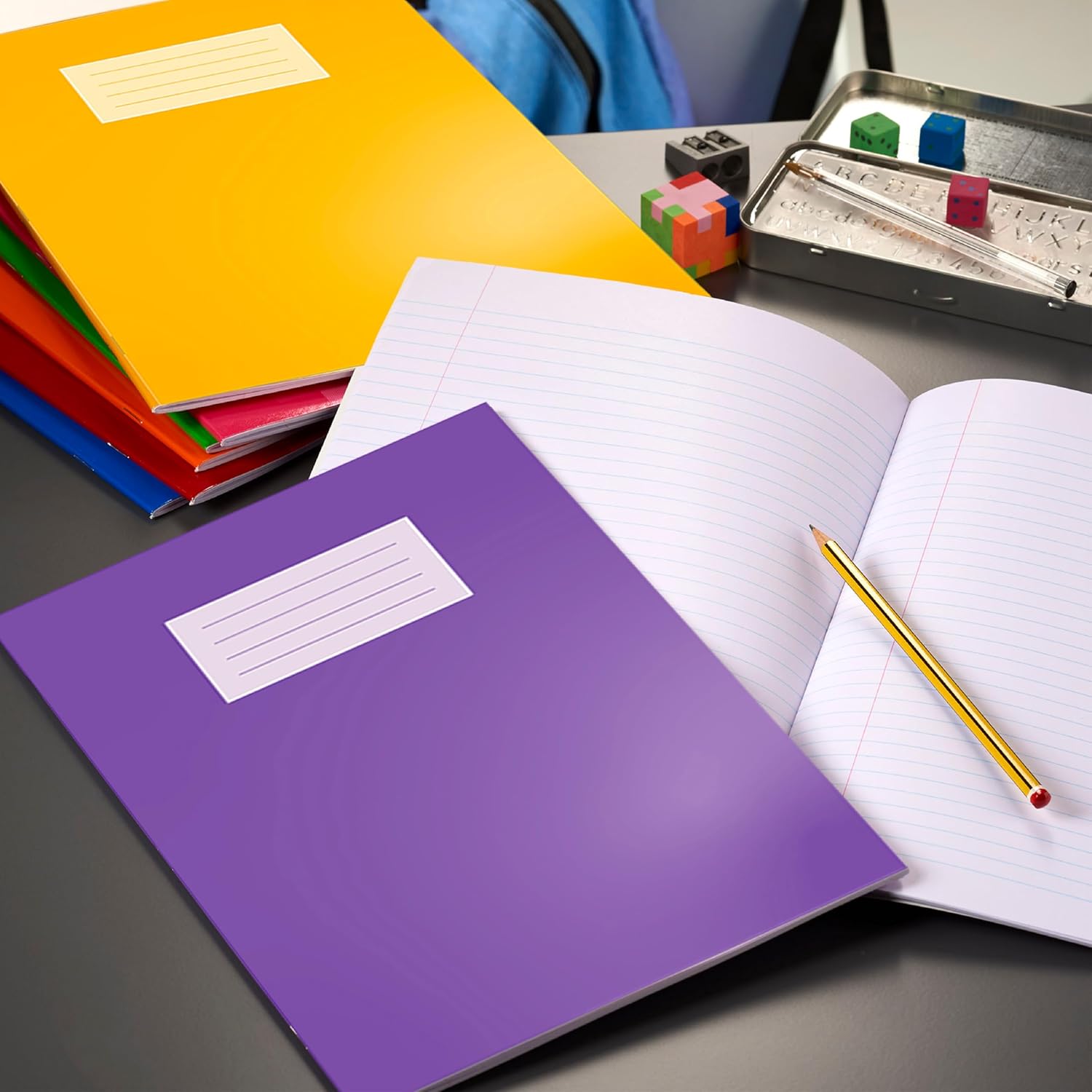 Oxford A5 Exercise Books, 80 Pages, Pack of 5, Assorted Colours, 8 mm Ruled and Margin (9 x 7), Premium