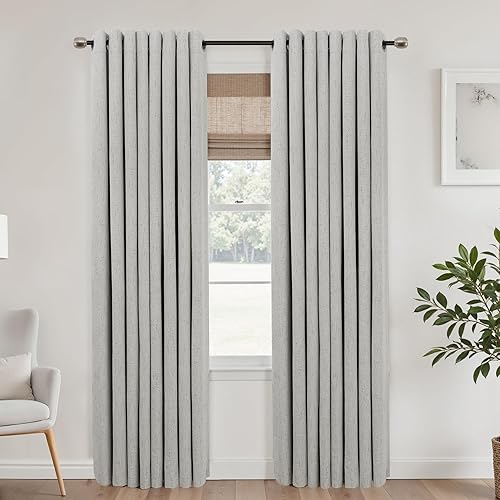 Miniatura 59 de Cortinas opacas de lino blanco de 84 pulgadas de largo, juego de 2 paneles, cortinas opacas con aislamiento térmico que oscurecen la habitación con