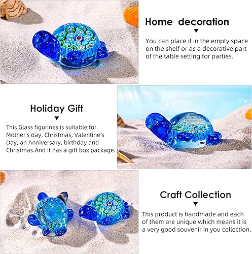 Miniatura 3 de Figura de tortuga marina de vidrio soplado a mano, adorno de animales marinos para decoración del hogar, colección de animales marinos para regalo