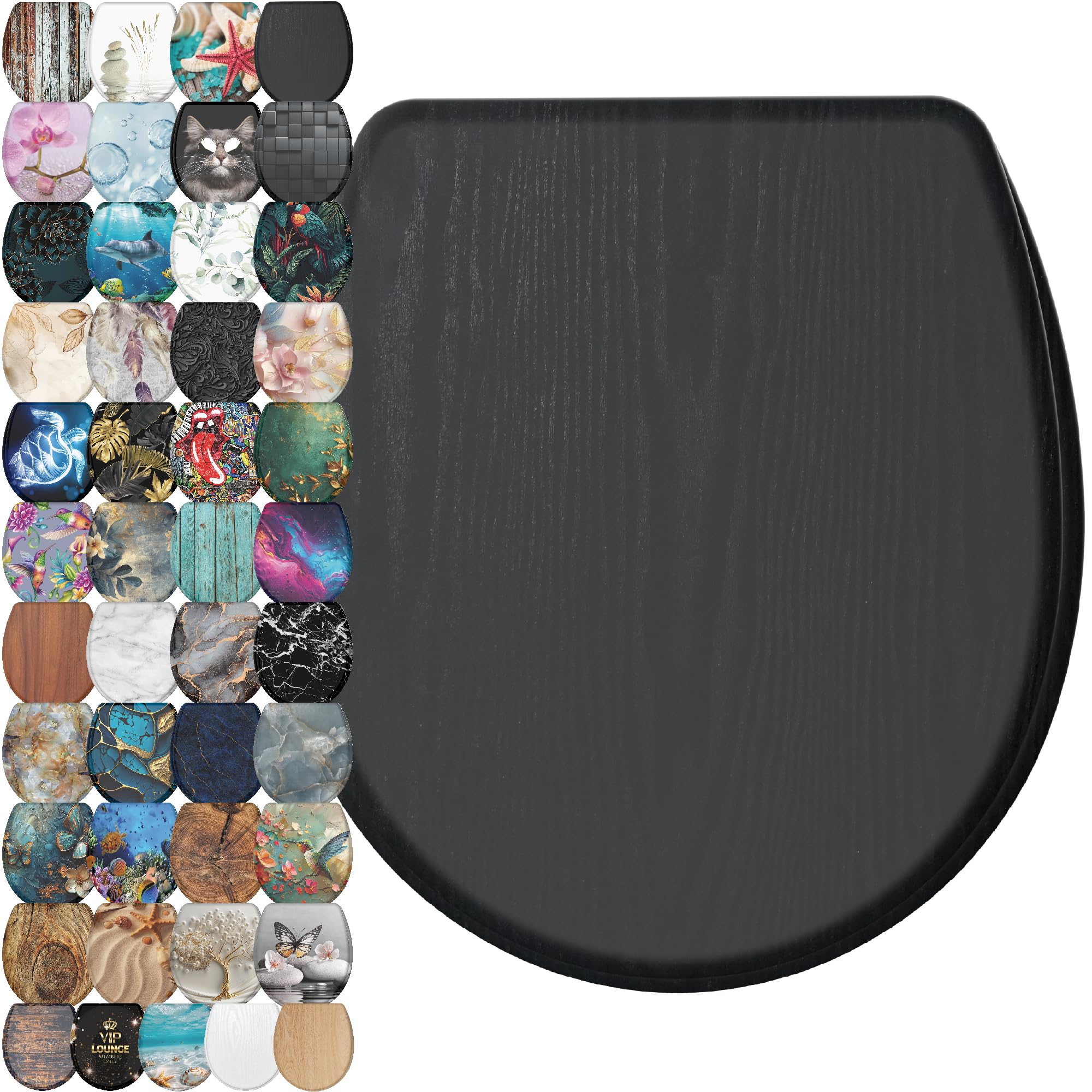 Sanilo Wooden Toilet Seat with Quick Release &amp; Soft Close [ROUND] - Decorative &amp; Slow Close Molded Wood Seat - With One Click for Easy Installation &amp; Cleaning - With Adjustable Fit (Black Wood)