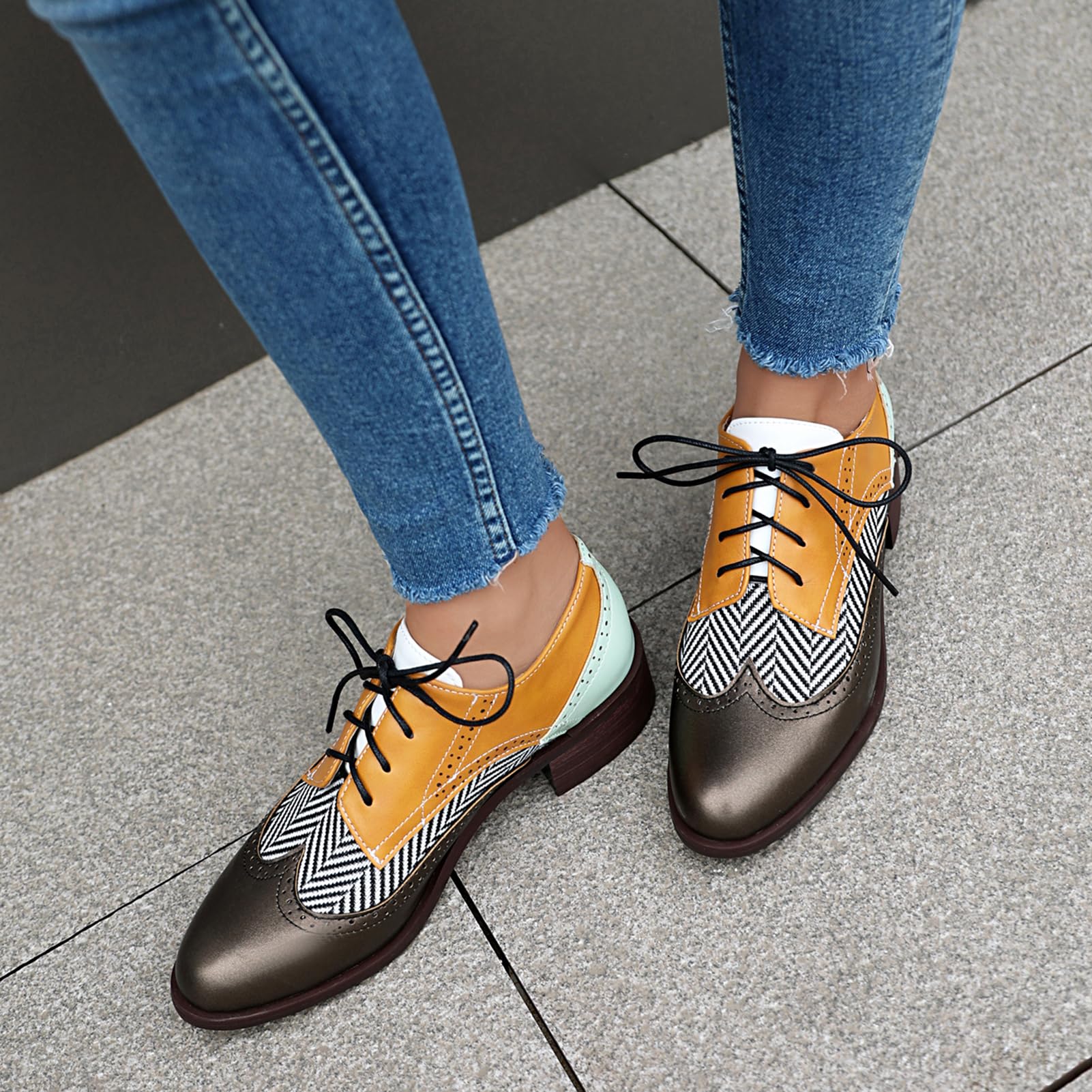 Unisexo Oxford Zapatos Mujer Two Tone Perforated Wingtip Brogue