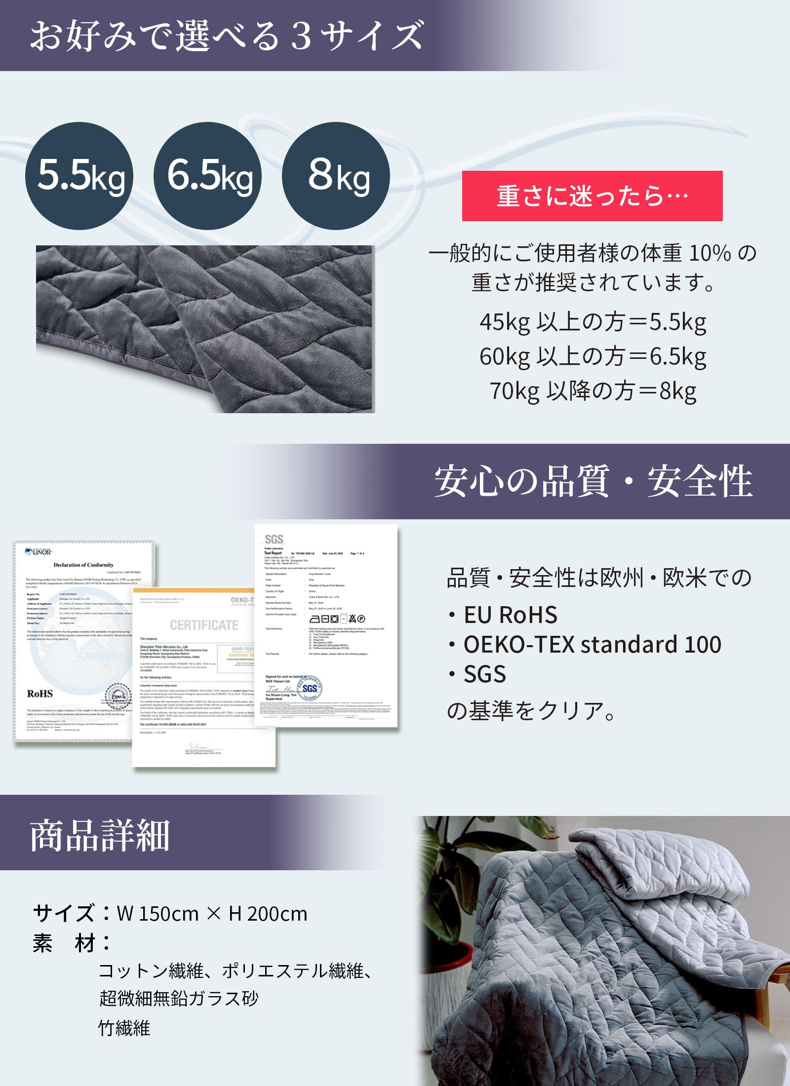 Amazon｜SUMIMIN 炭眠ブランケット ウェイトブランケット【サンデー