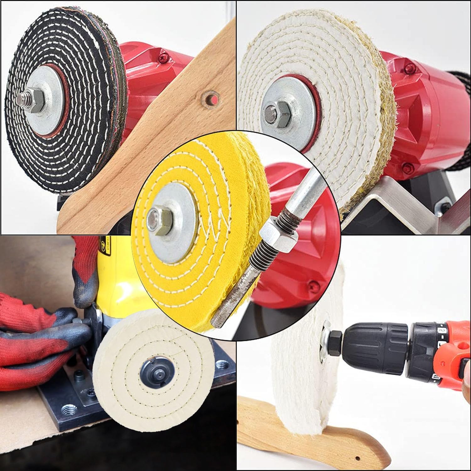 Lot de 5 disques de polissage de 150 mm avec trou de mandrin de 12,7 mm pour ponceuses, spirales, cousus, miroir, coton