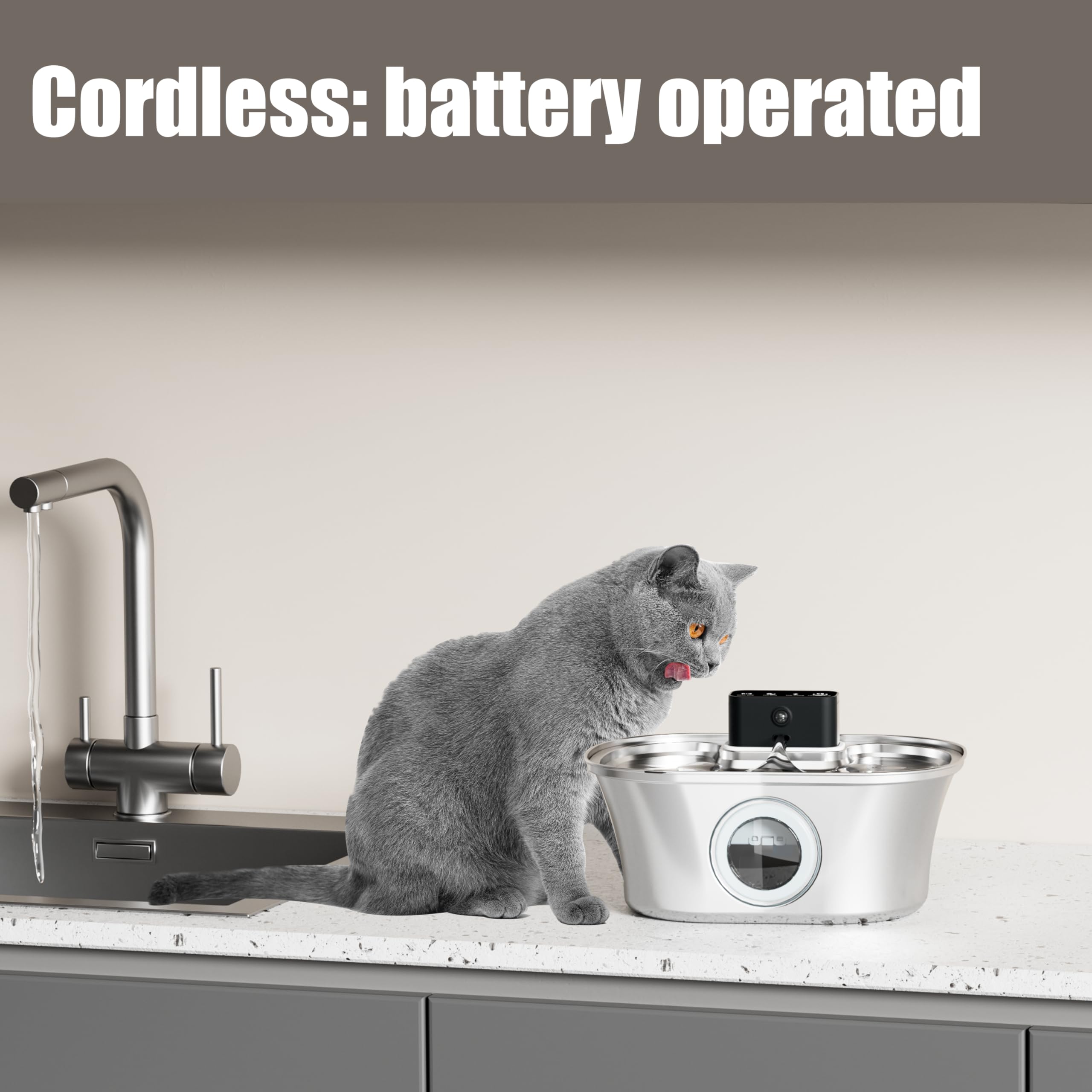 Wireless Cat Water Fountain Stainless Steel, 3.2L Pet Fountain Battery Operated,Cordless Cat Fountain for Cats&Dog with Motion Sensor, Quiet Indoor Cat Fountain for Drinking, Multi-Filtration - image 6