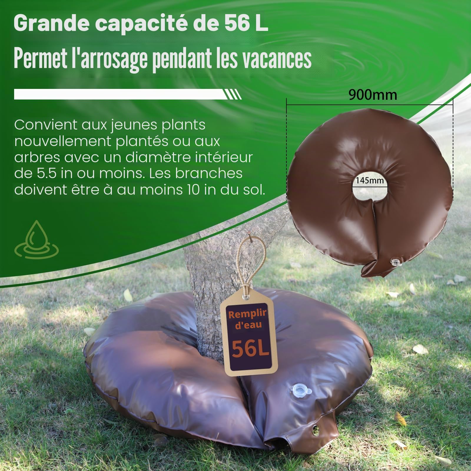10 D'irrigation pour Arbres Anneau, 56L Anneau D'arrosage PVC résistant aux UV, Sac D'irrigation pour Arbres à Réapprovisionnement Automatique en eau, Anneaux D'irrigation pour Jeunes Arbres Fruitiers