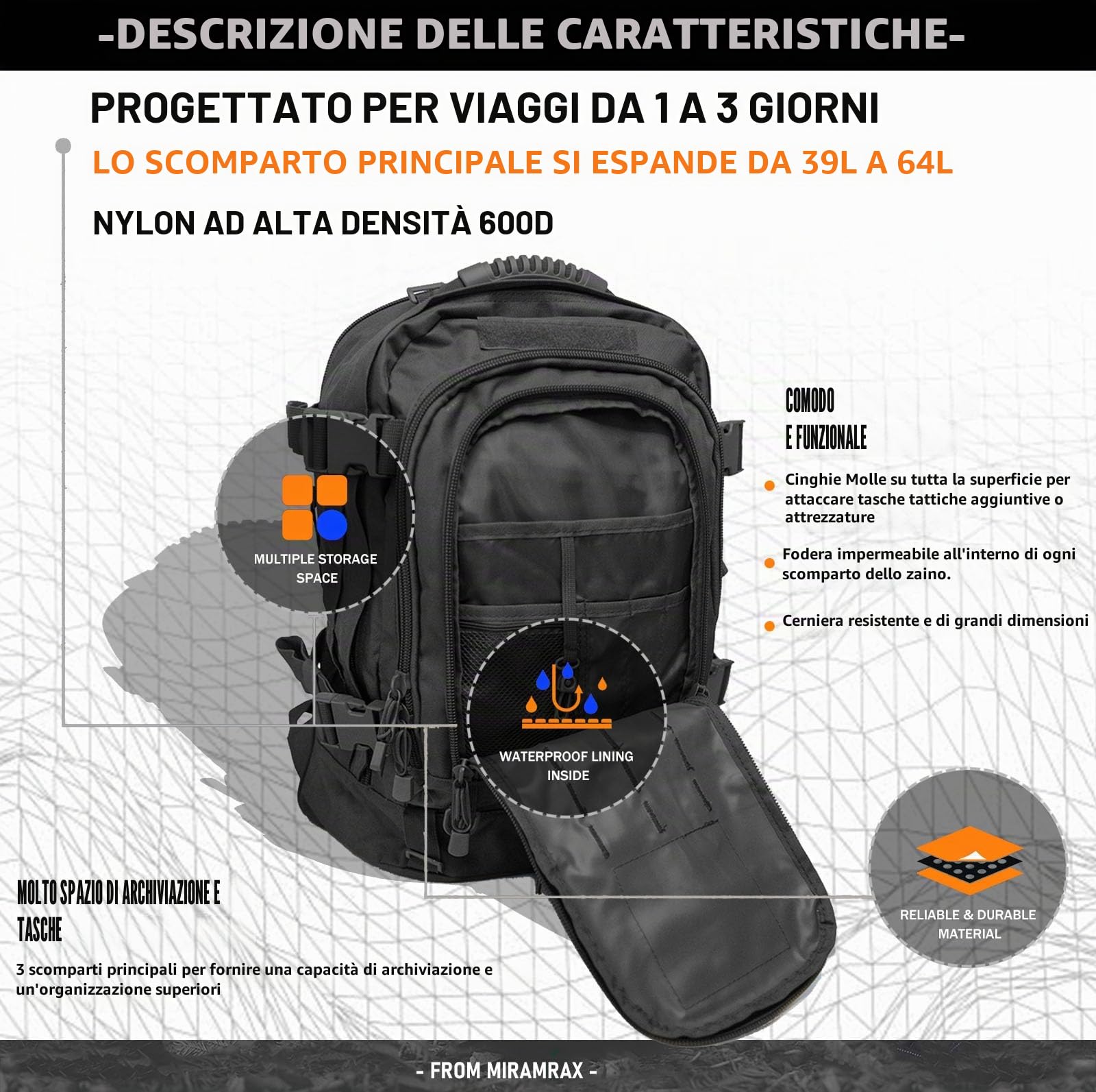 Miramrax Zaino tattico militare da uomo, zaino da assalto per uomo, zaino con sistema Molle Bug Out, zaino da 3 giorni per escursionismo