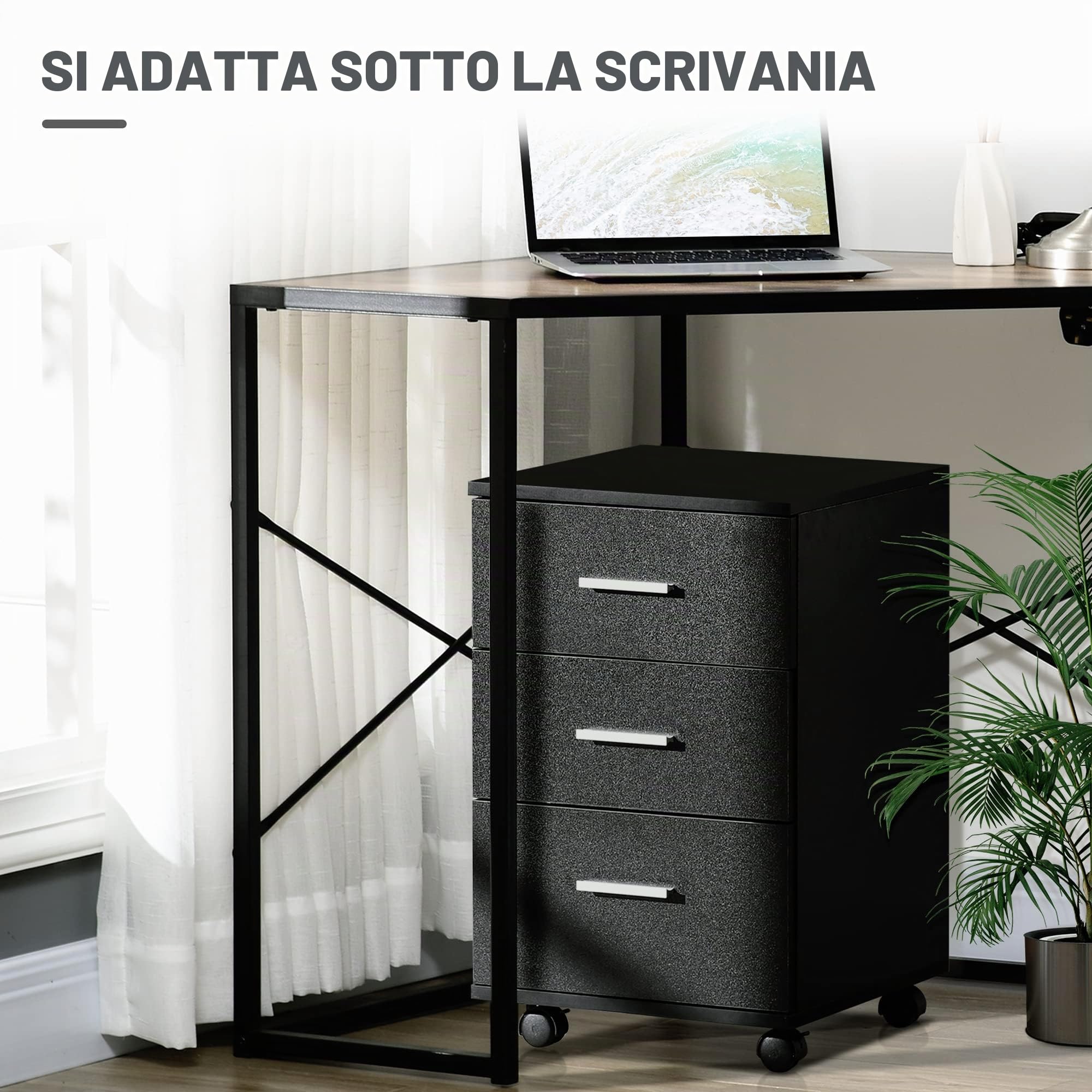 Vinsetto Cassetto da scrivania per ufficio, su ruote, 3 cassetti bloccabili, 40 x 40 x 61,5 cm, colore: Nero