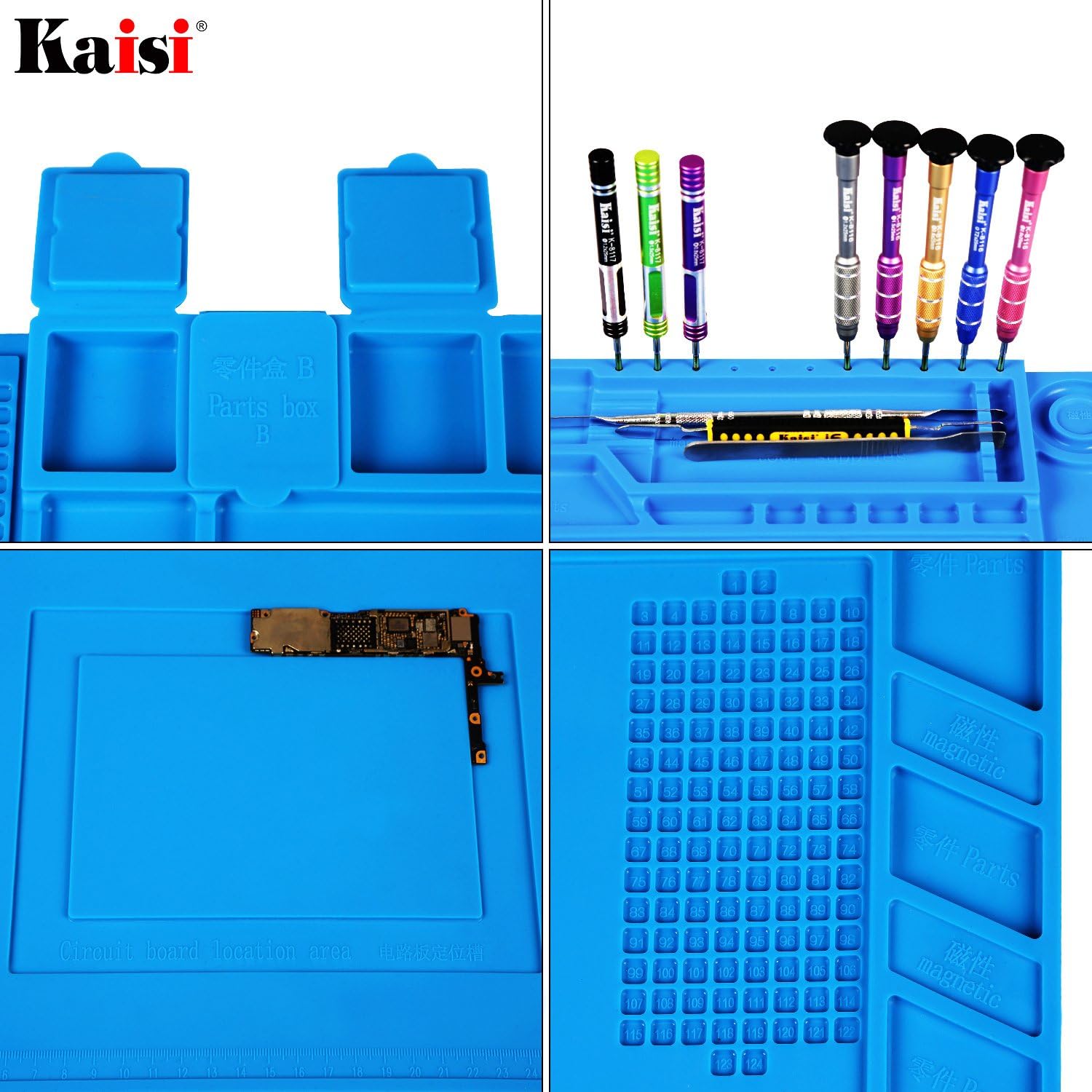 Kaisi Heat Insulation Silicone Repair Mat with Scale Ruler and Screw Position for Soldering Iron, Phone and Computer Repair Size:17.7 x 11.8 Inches - - 