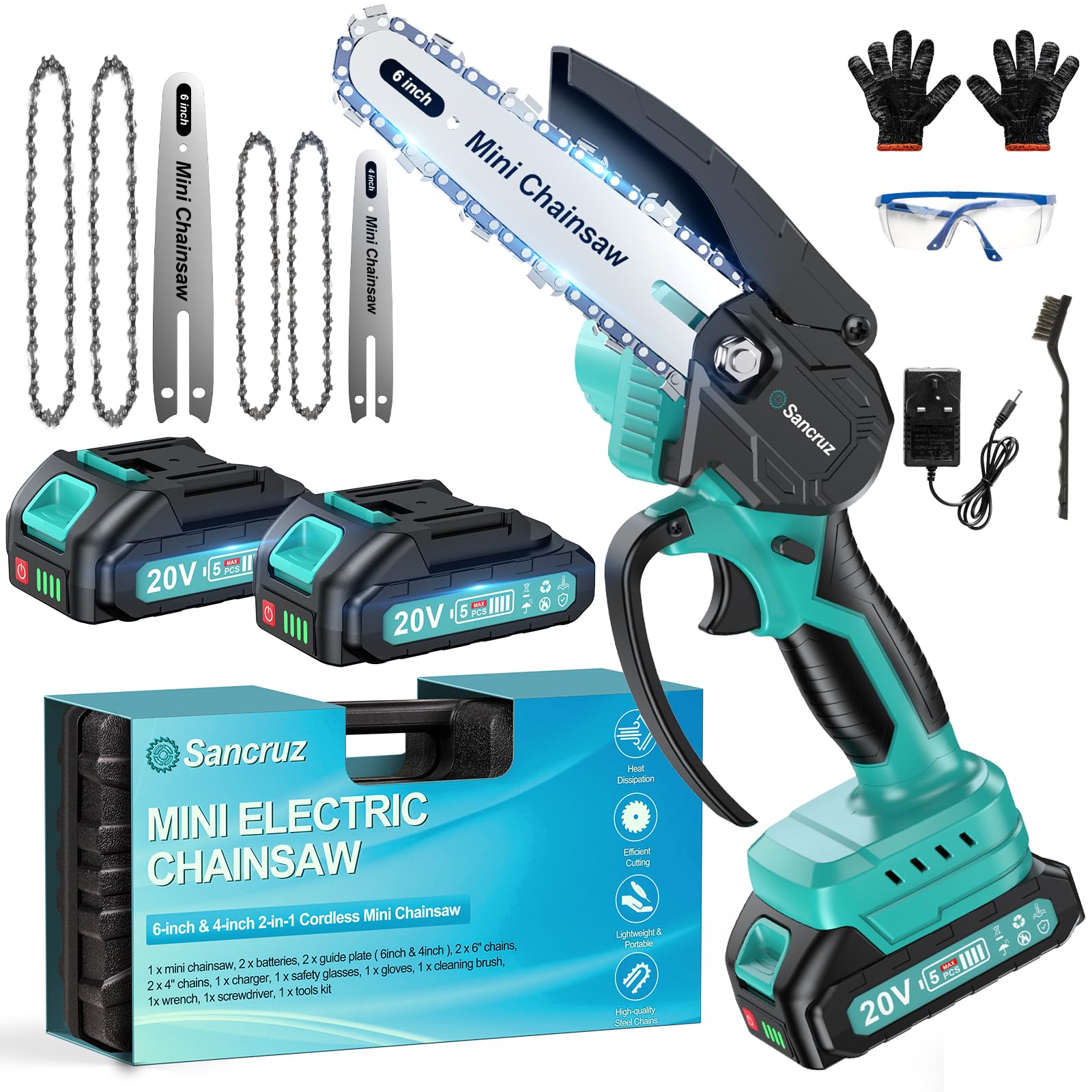 Mini Chainsaw Cordless 6 inch & 4 inch, Portable Handheld Chainsaw with 2 Rechargeable Batteries, Mini Chain Saw Battery Powered, Mini Electric Chainsaw for Garden Courtyard Tree Branch Wood Cutting