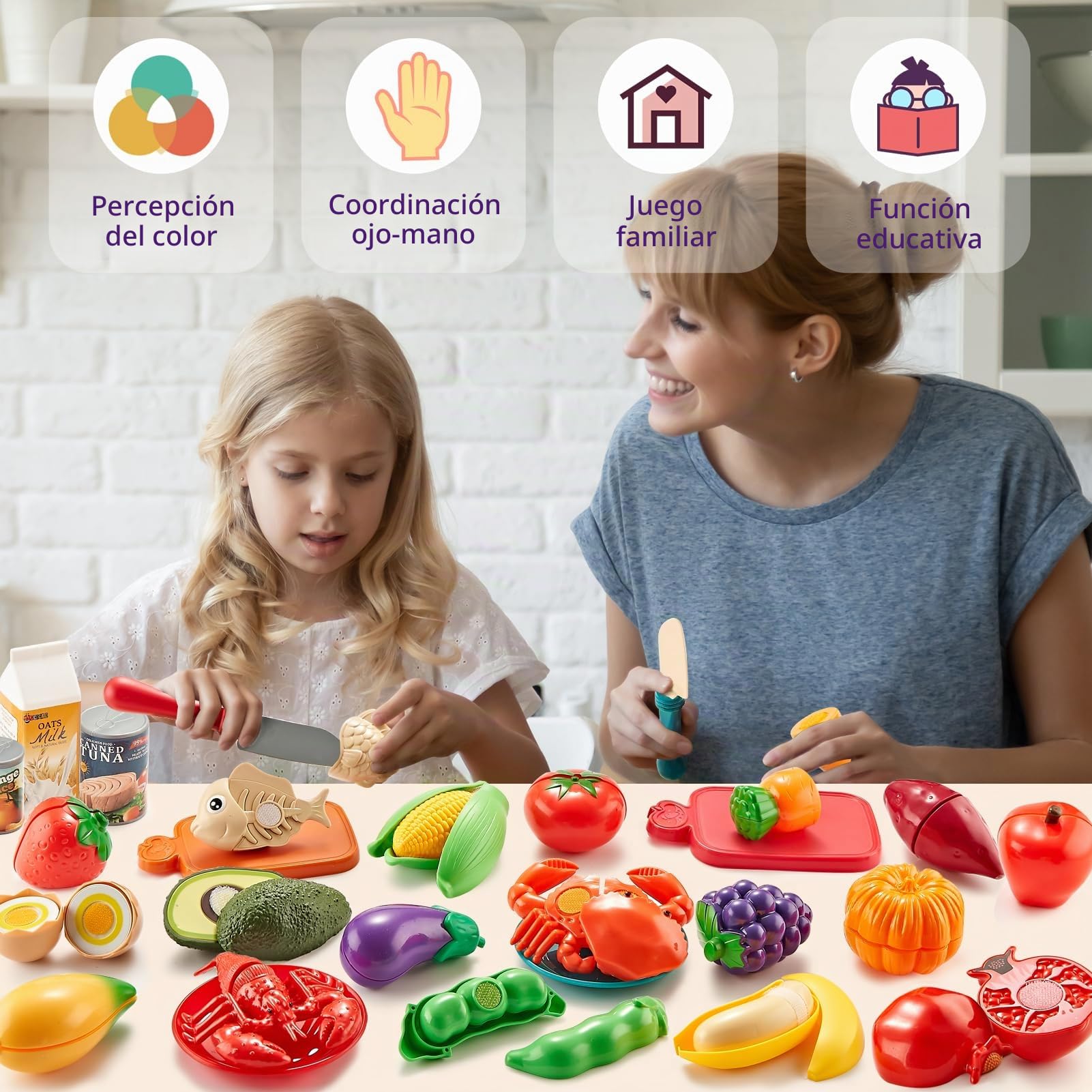 Laugigle Comida de Juguete para Cortar con Bolsa de Almacenamiento, Accesorios Cocina Juguetes, Cocina Exterior Niños Utensilios Cocina Juguete, Juego de rol Cocinita Infantil con Comida de Juguete