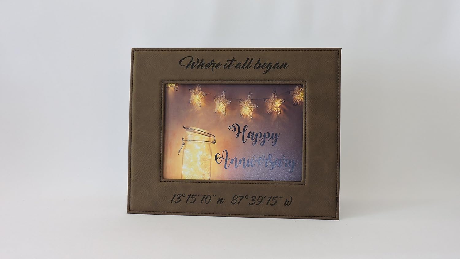 Photo Frame-Anniverary Gift- Rawhide Leather Picture Frame Customized, Free Engraving (Brown)