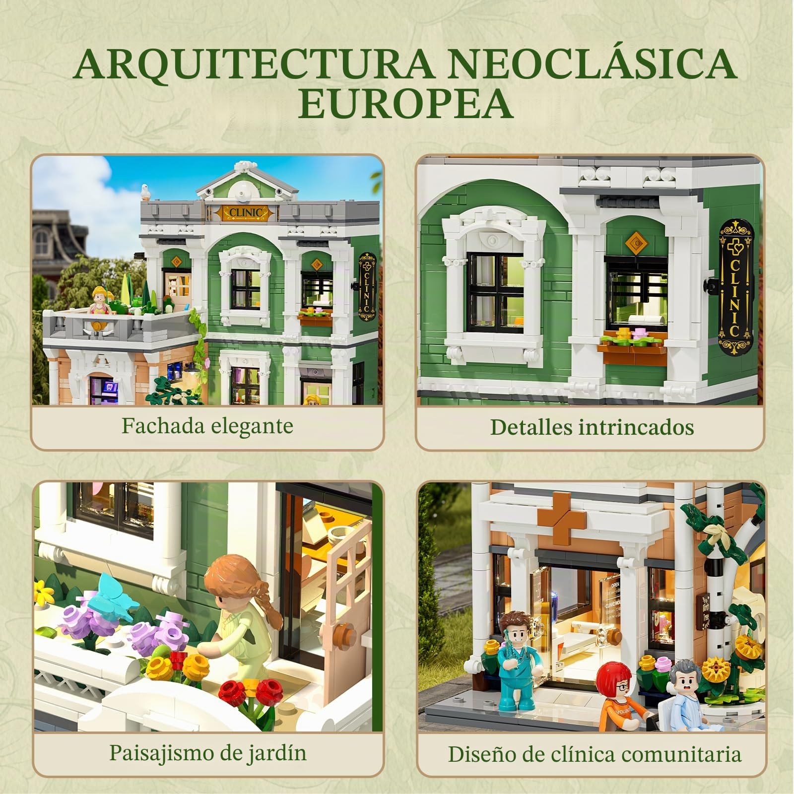 LUMIBRICKS Greenway Clinic Set de bloques de construcción iluminados, clínica de 3 plantas con luz LED, 1800 piezas Edificio modular con ascensor e interiores, regalo para adultos
