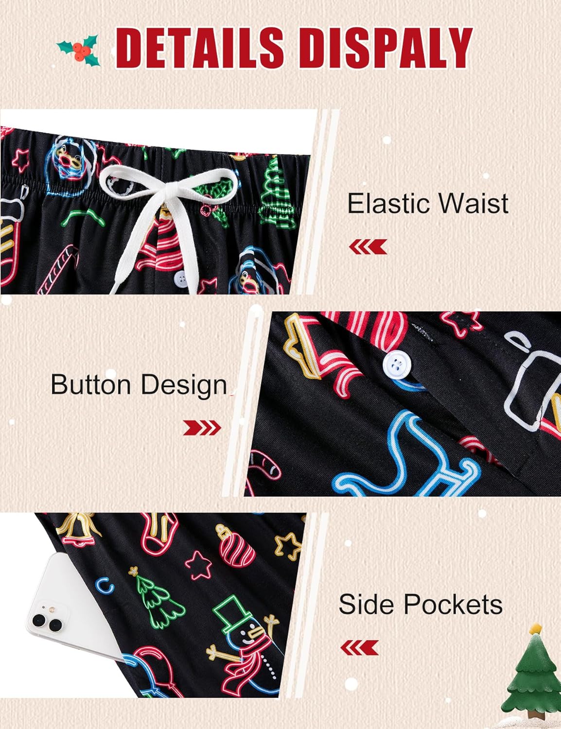 Vogseek Christmas Pajama Shorts for Mens Pjs Shorts Funny Loose Men Sleepwear - Image 5