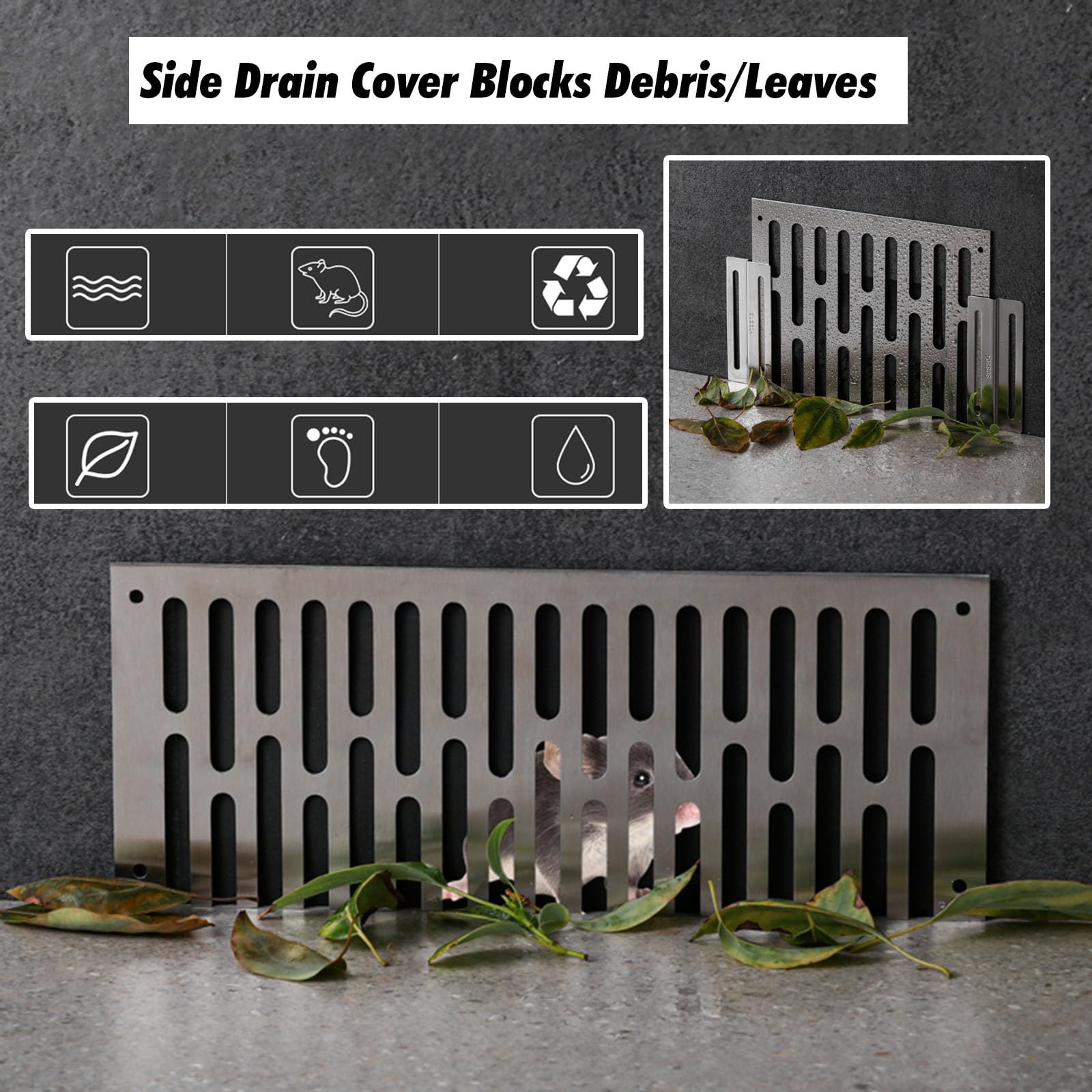 Kit de Rejillas de Acero Inoxidable para desagües Exteriores: Rejillas de fácil instalación para jardín y Patio, Sistema de Drenaje eficiente para Paredes Laterales, Evita obstrucciones por