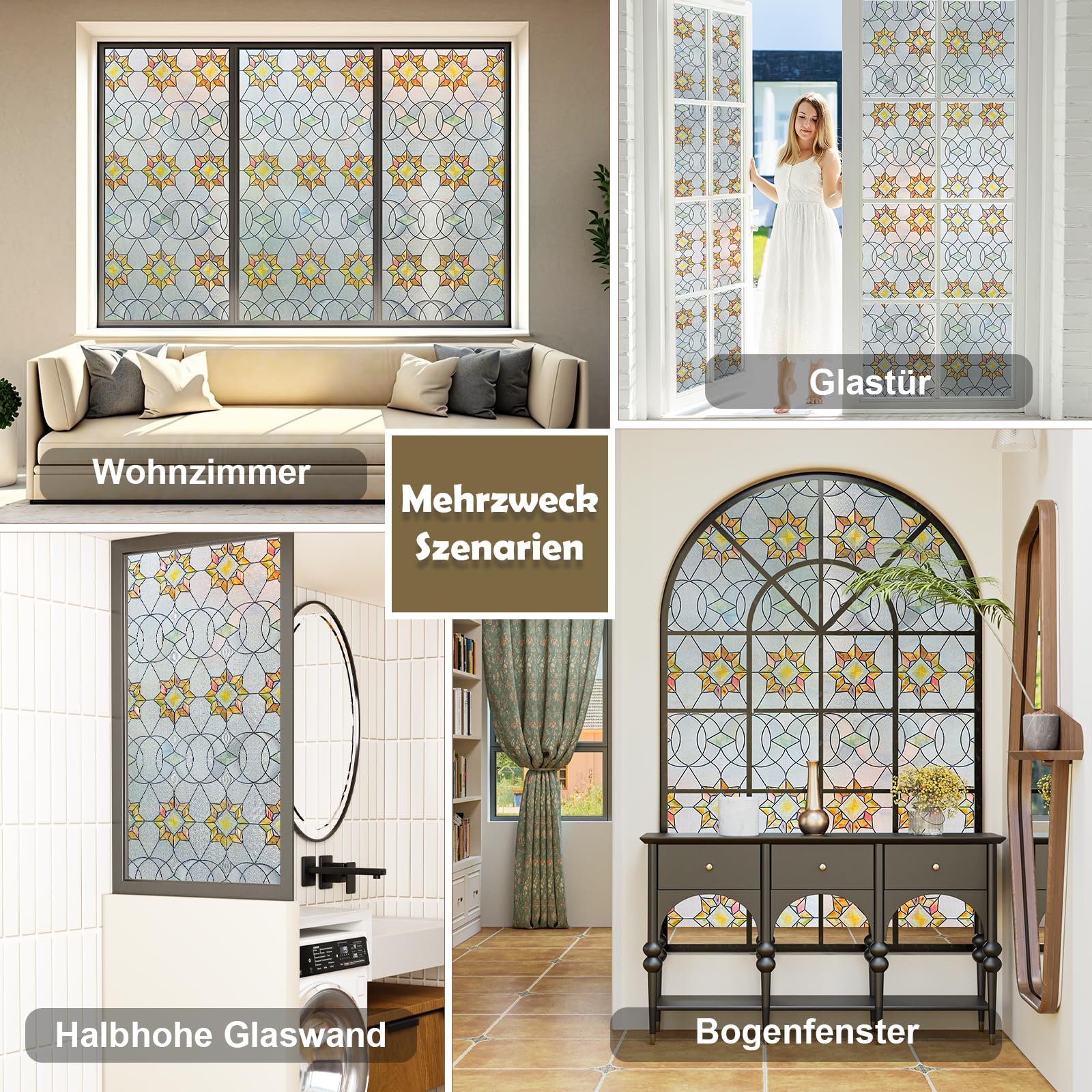 Homease Pellicola Per Finestre 3D Effetto Vetro Colorato – 60x180 Cm, Adesiva Statica, Opaca, Anti-UV, Per Privacy E Decorazione
