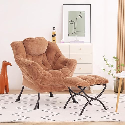 Miniatura 6 de SESHINELL Silla perezosa con otomana, moderna silla de acento con reposabrazos, silla de lectura y reposapiés plegable para sala de estar,