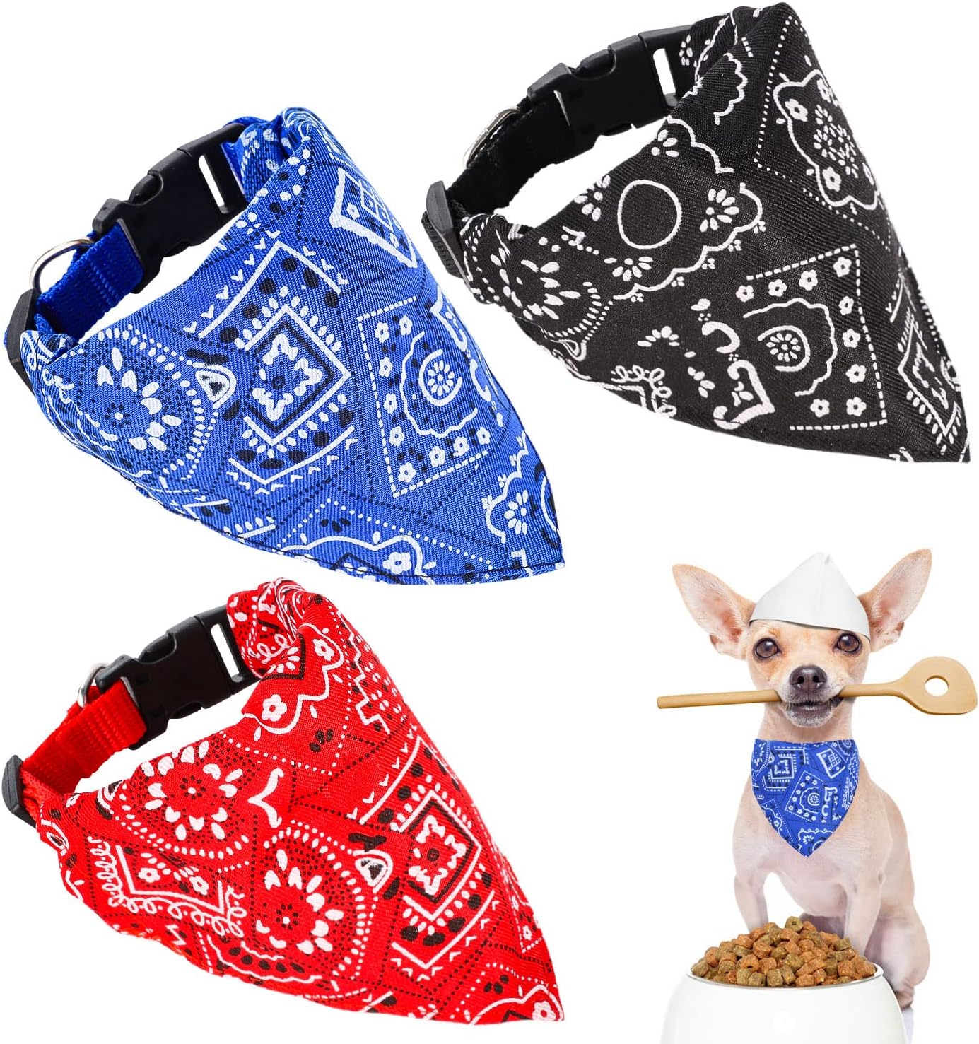 Pañuelo para perros, pañuelo para perro, pañuelo para perro, pañuelo con collar, ajustable, para perros, gatos y mascotas, 3 unidades