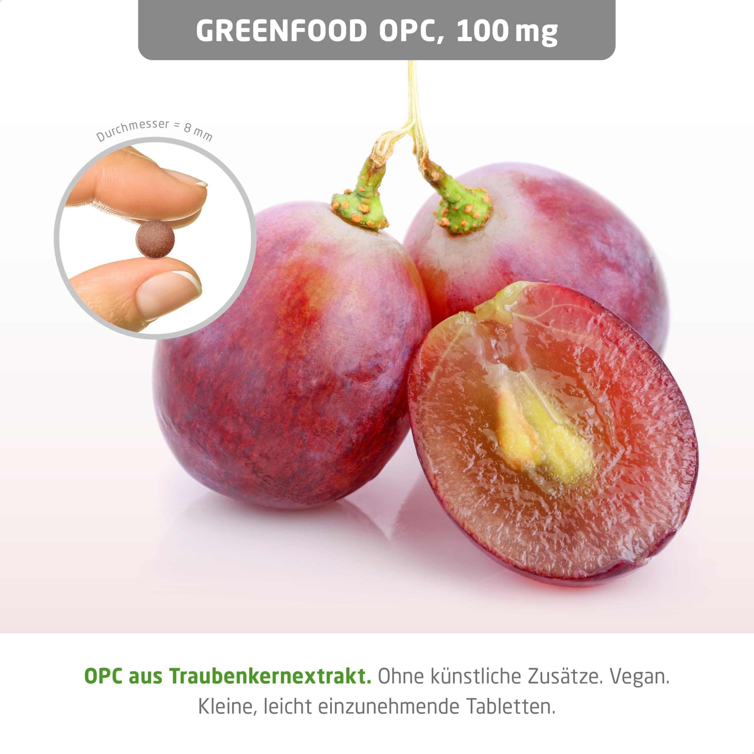 OPC (Traubenkernextrakt), hochdosiert, 100mg - 180 Tabletten, vegan. Reines, hochdosiertes OPC - der Super Antioxidant. OHNE künstliche Zusätze - laborgeprüft. Von Greenfood.