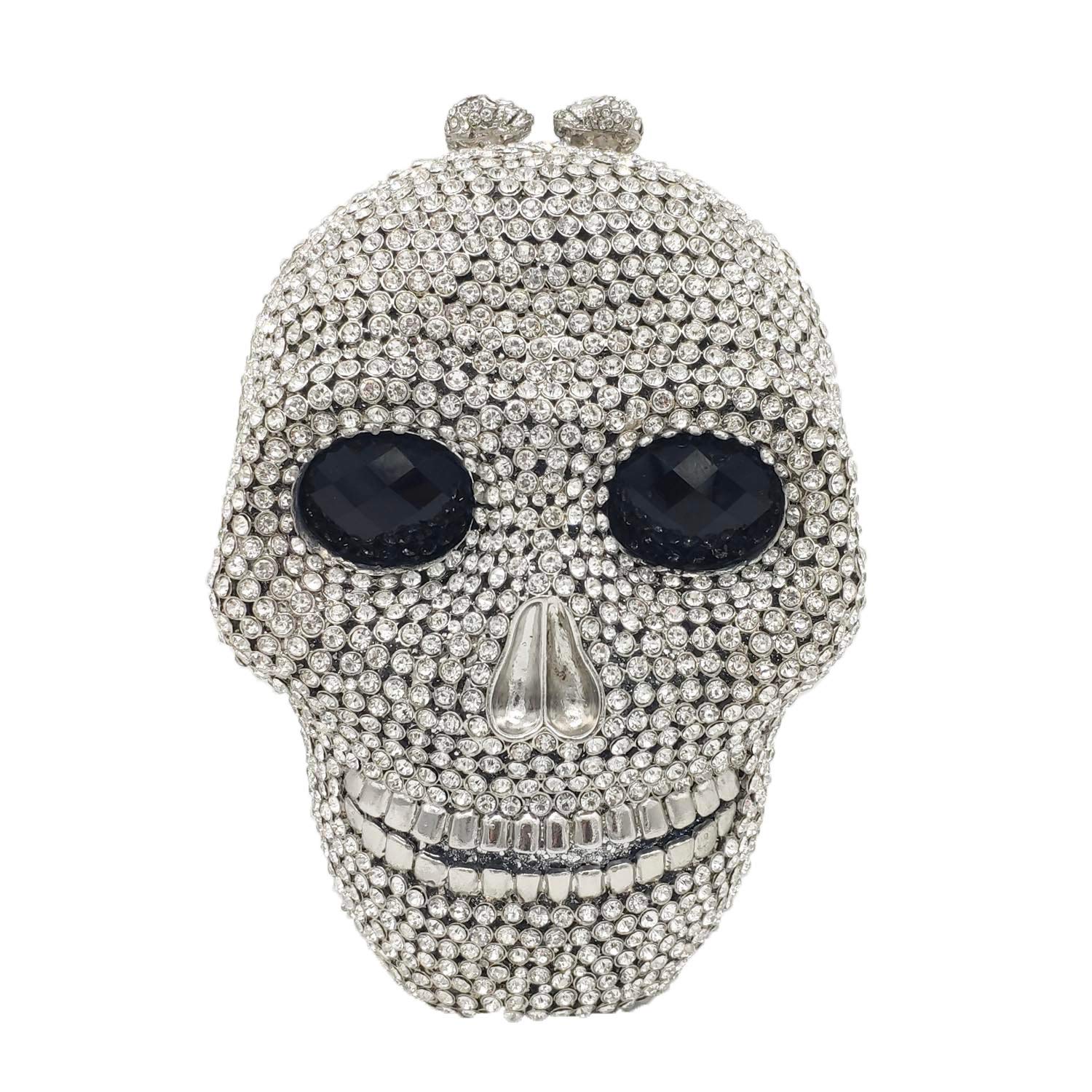 Boutique De FGG Skull Crystal Clutch Purse for Women Formal Rhinestone Clutch Evening Bag Halloween Minaudiere Handbag,Mini