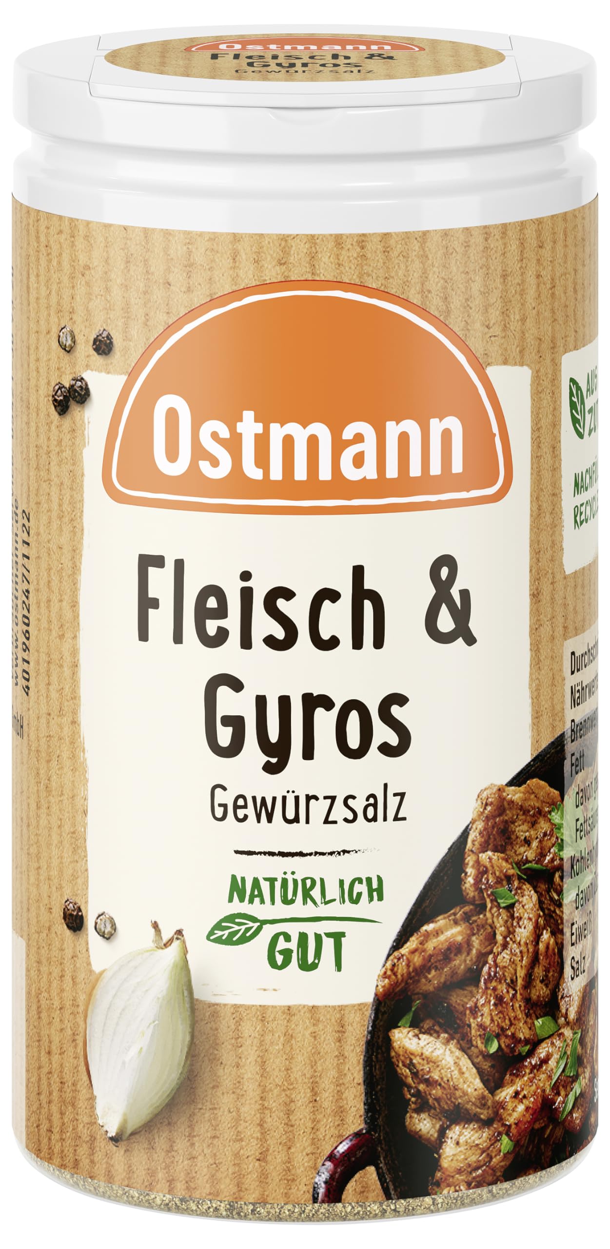 Ostmann Gewürze - Fleisch & Gyros Gewürzsalz | Pikantes Gewürz mit mediterraner Note für gegrilltes und gebratenes Fleisch | Mit praktischem Streuaufsatz | 50 g im Streuer