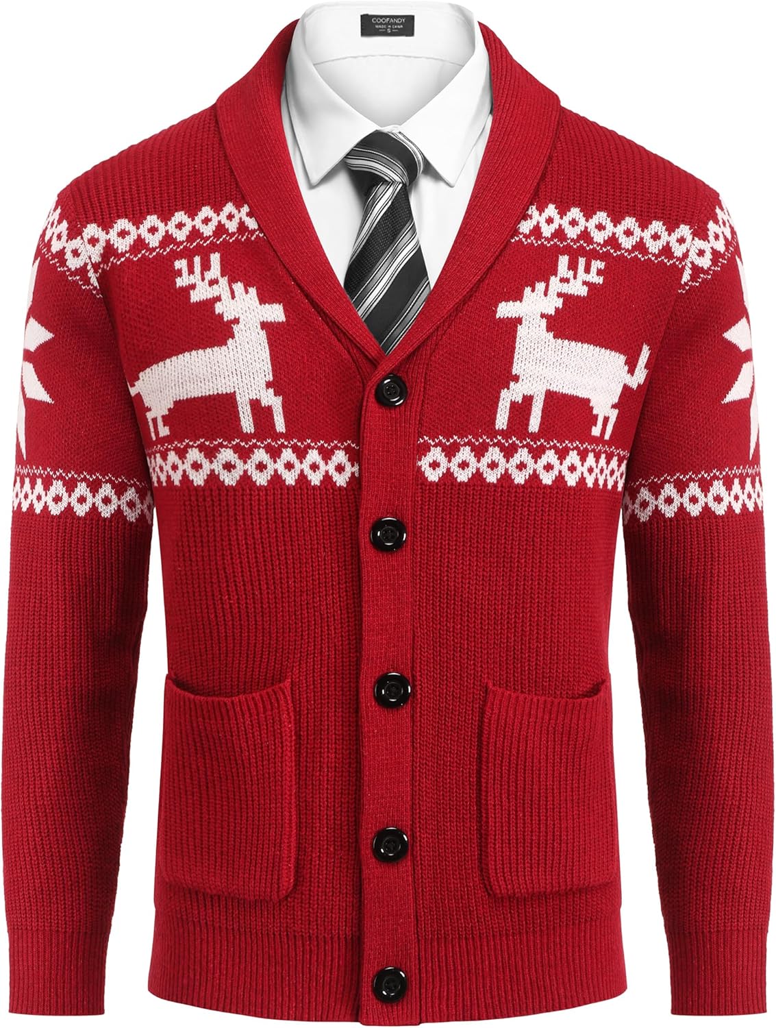 COOFANDY Men's Shawl Collar Cardigan Sweater Slim Fit Cable Knit Button up Sweater with Pockets - Image 4